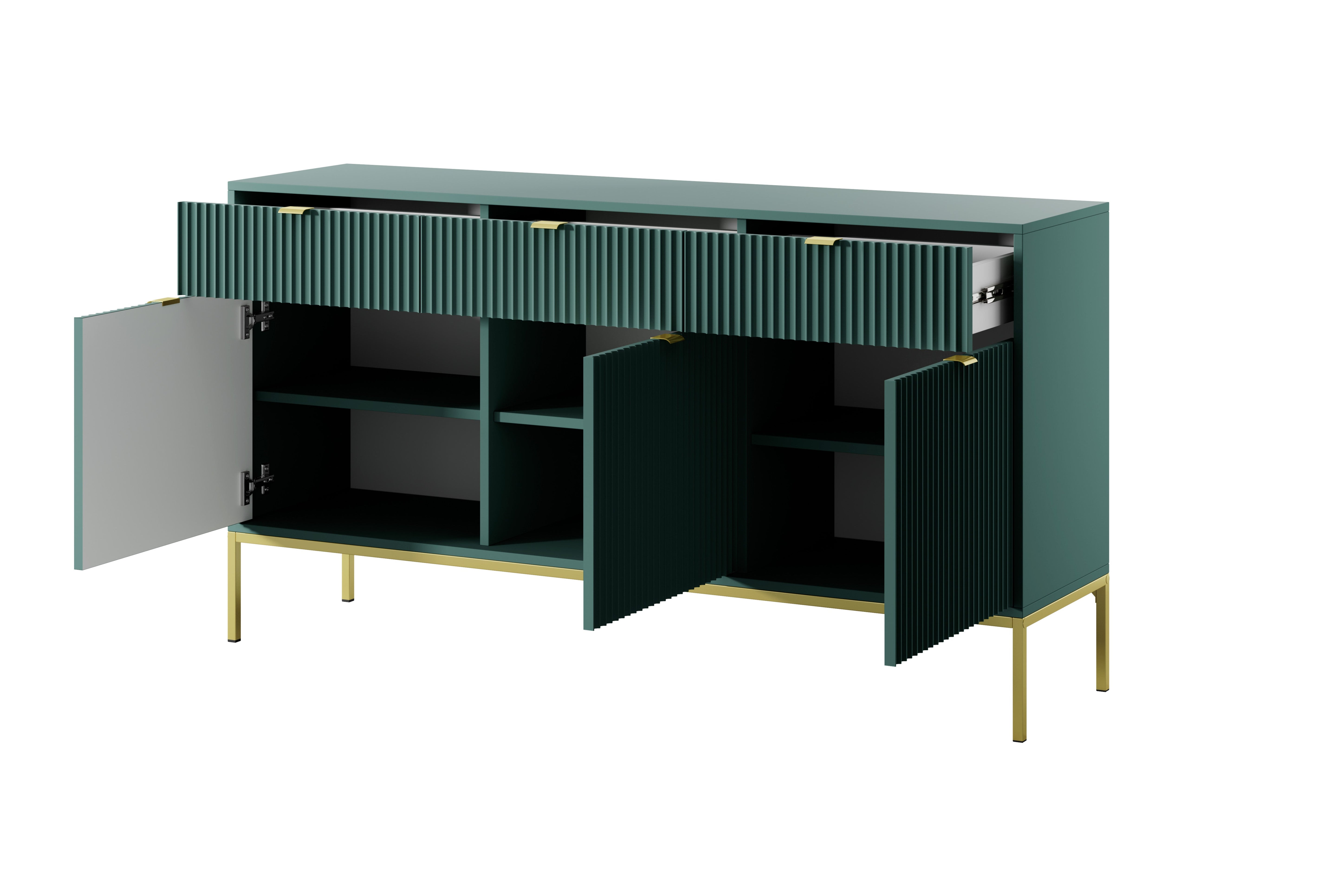 Nova Dresser Labrador Green- Modern Design with Three Push to Open Door and Three Drawers