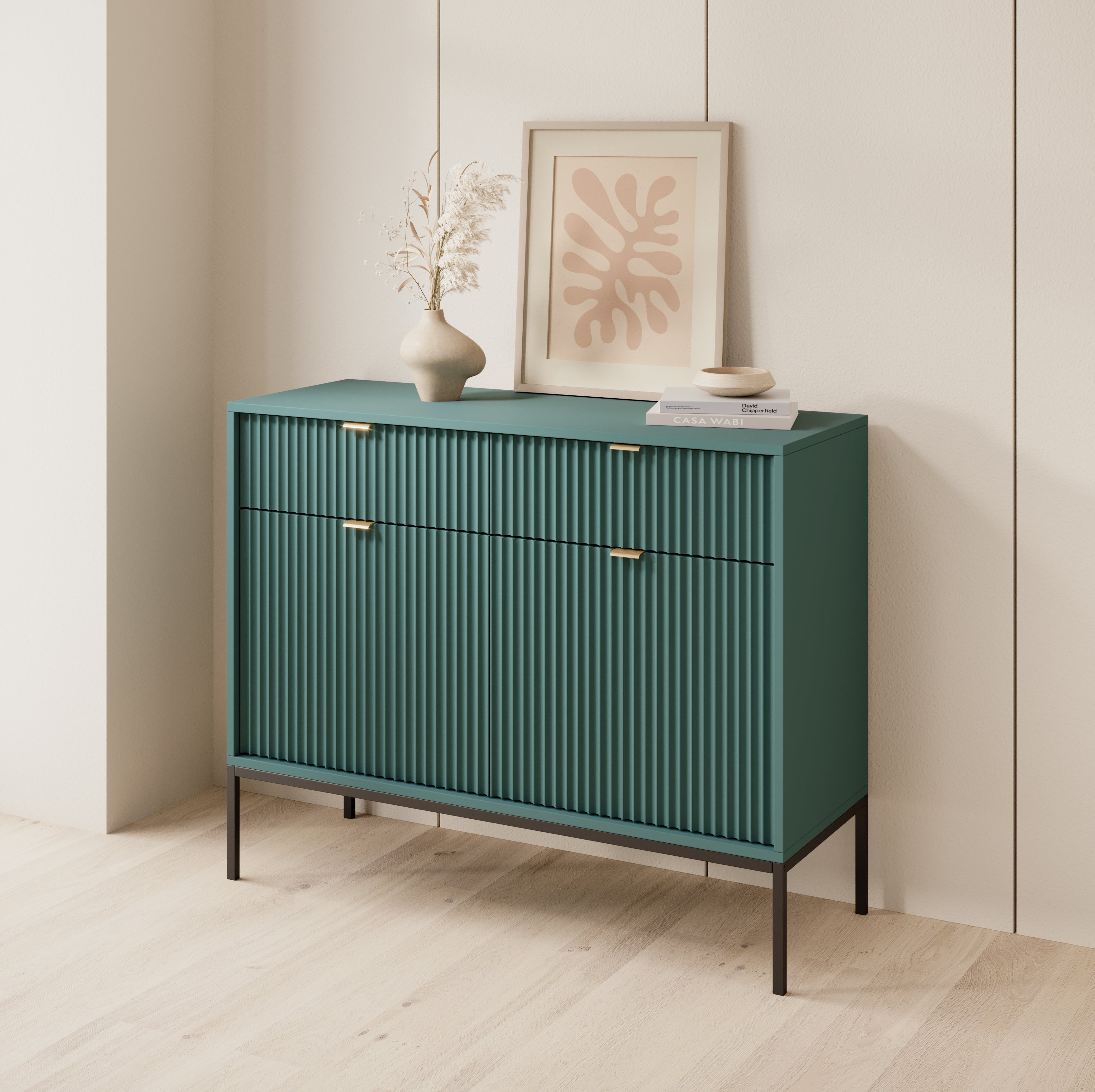 Nova Dresser Labrador Green - Modern Design with Two Doors and Two Drawers