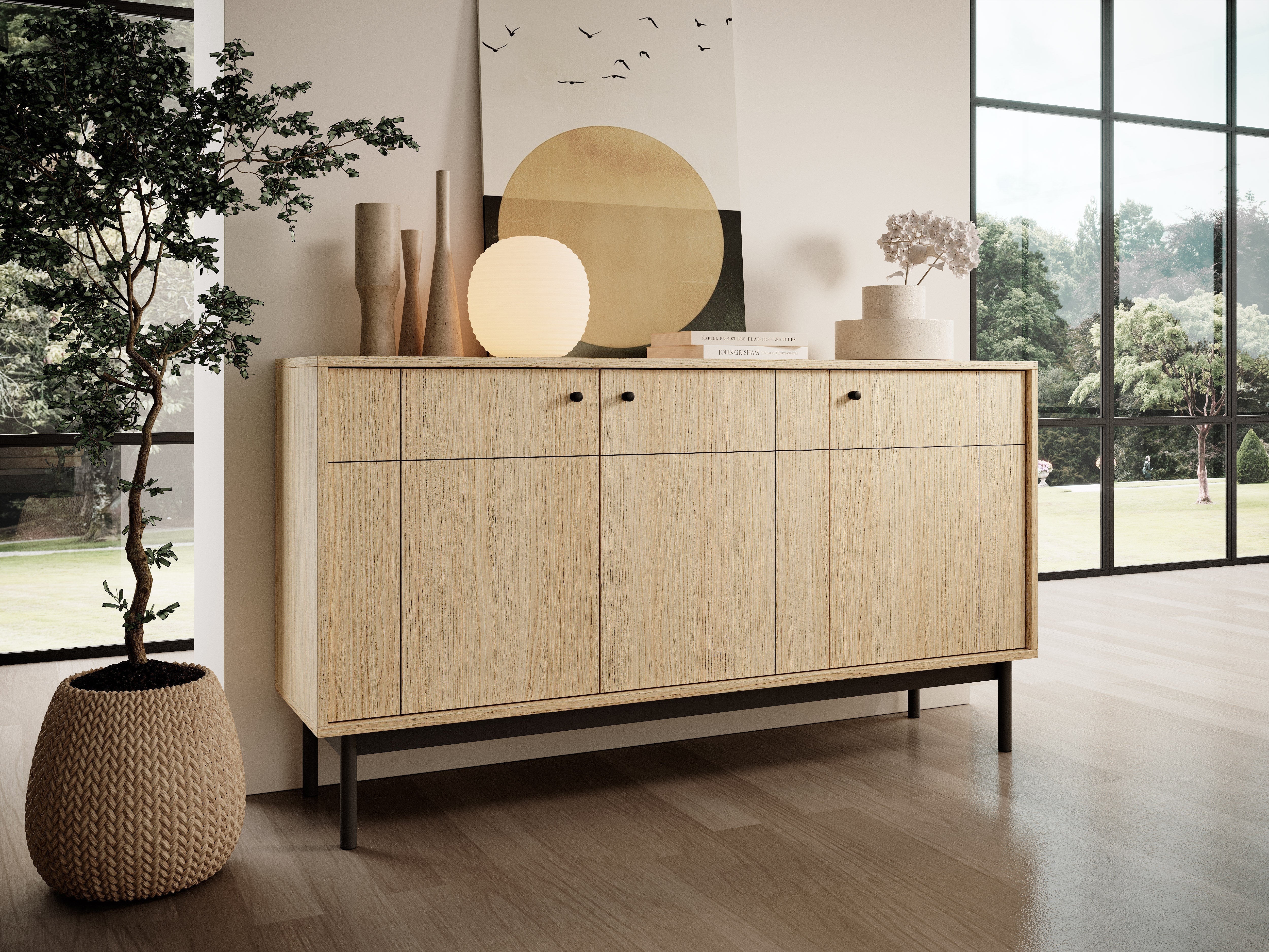 PI Japandi Dreitüriges K154 Sideboard in Eiche Linea