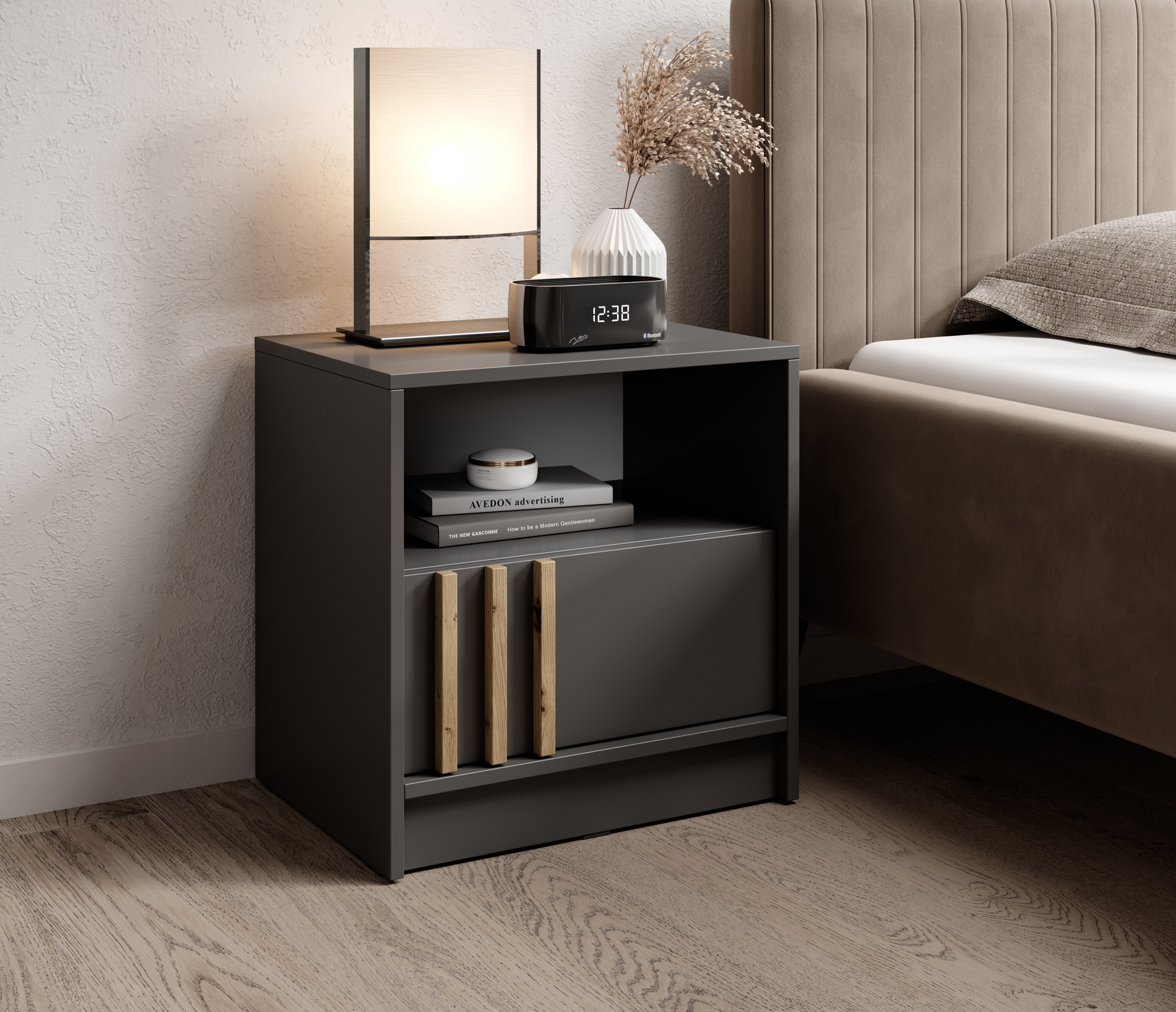 PI Nelly Bedside Table – Graphite / Artisan Oak