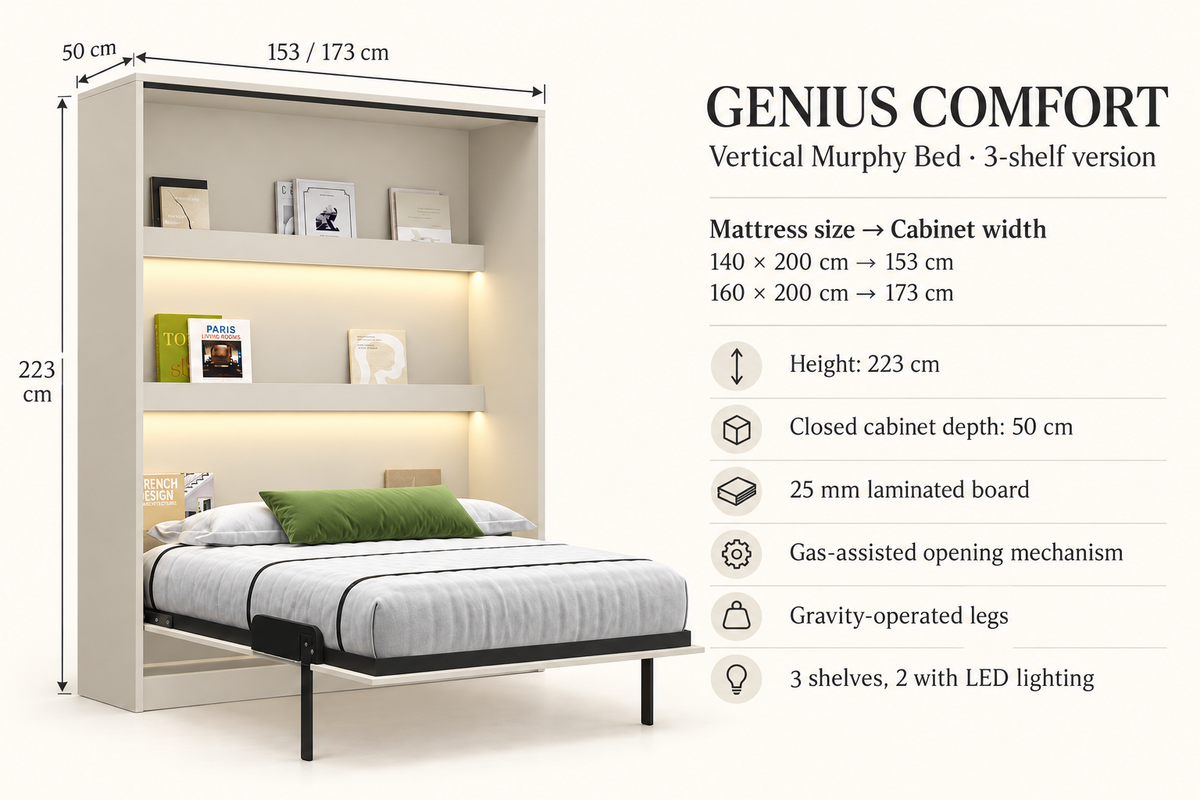 Customizable Genius COMFORT Murphy Bed Furniture Set 160 × 200 cm – Oiled Oak
