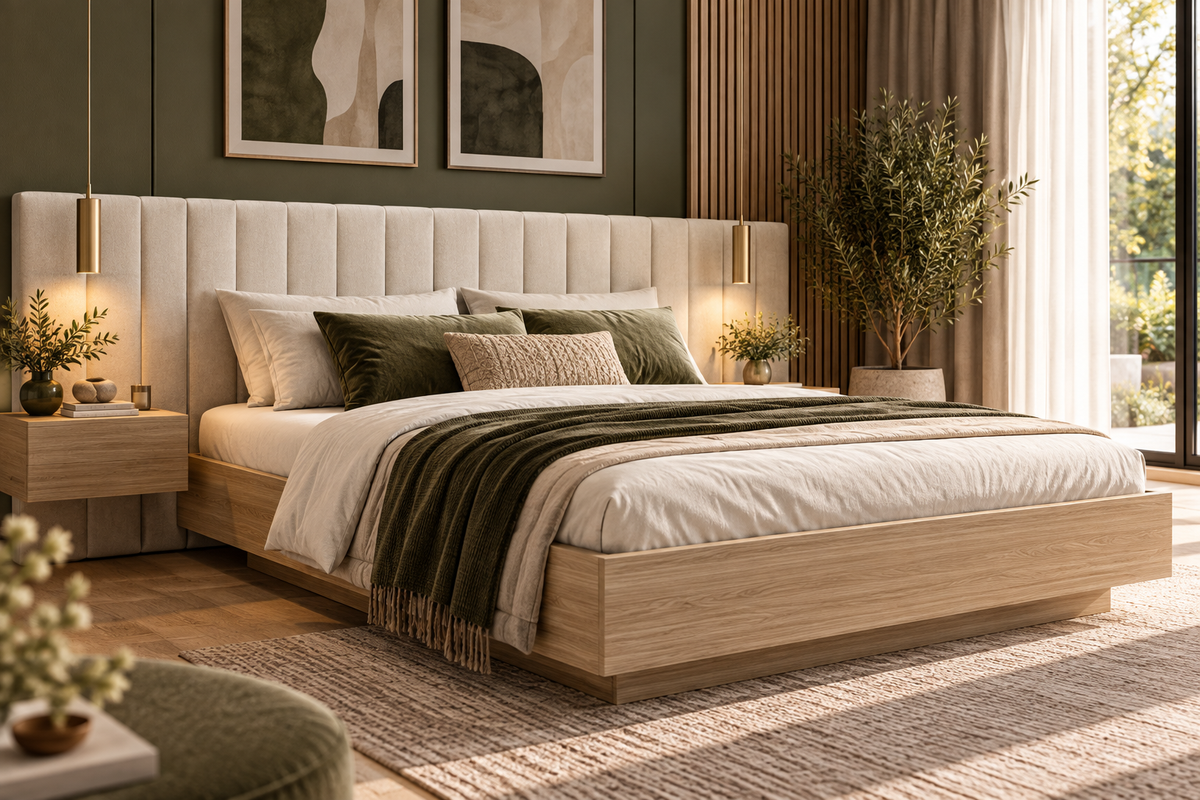 SOBA Bett mit gepolstertem Kopfteil – Kopenhagener Eiche, 140 / 160 / 180 cm