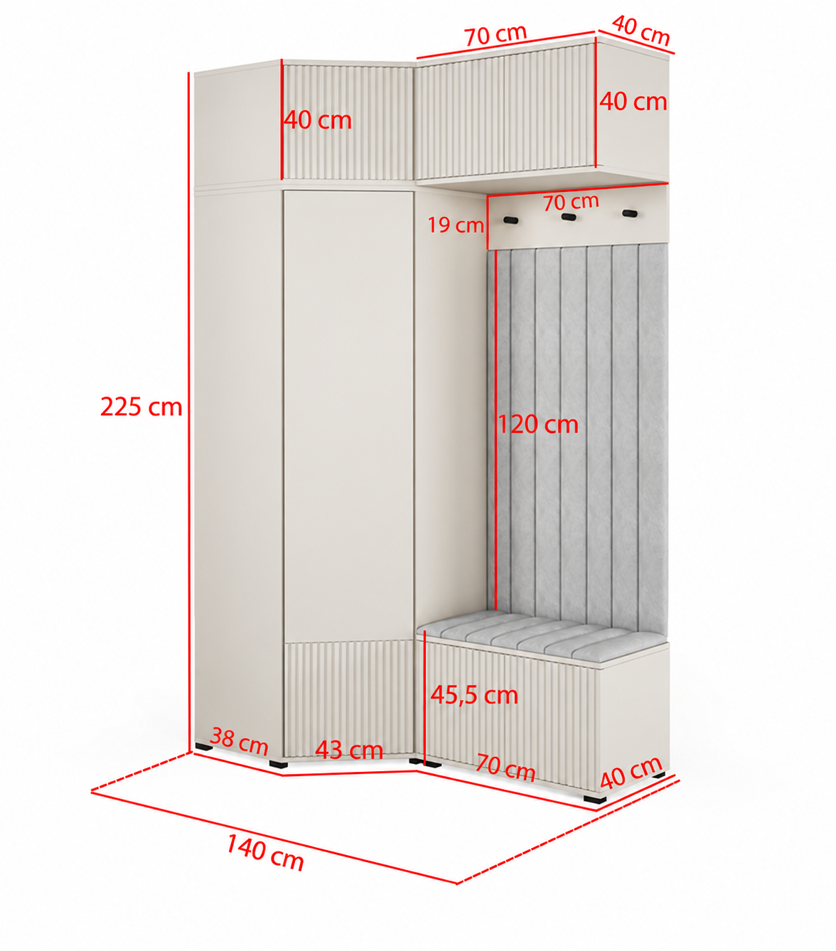 Rayo Kleiderschrank-Set 13 – Kaschmir, 140 cm