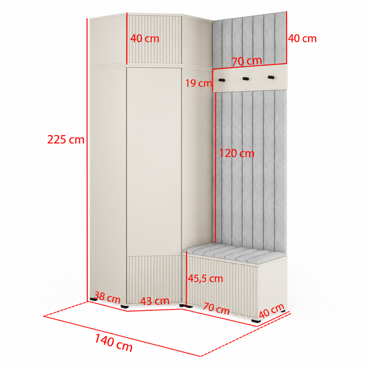 Rayo Kleiderschrank-Set 14 – Kaschmir, 140 cm