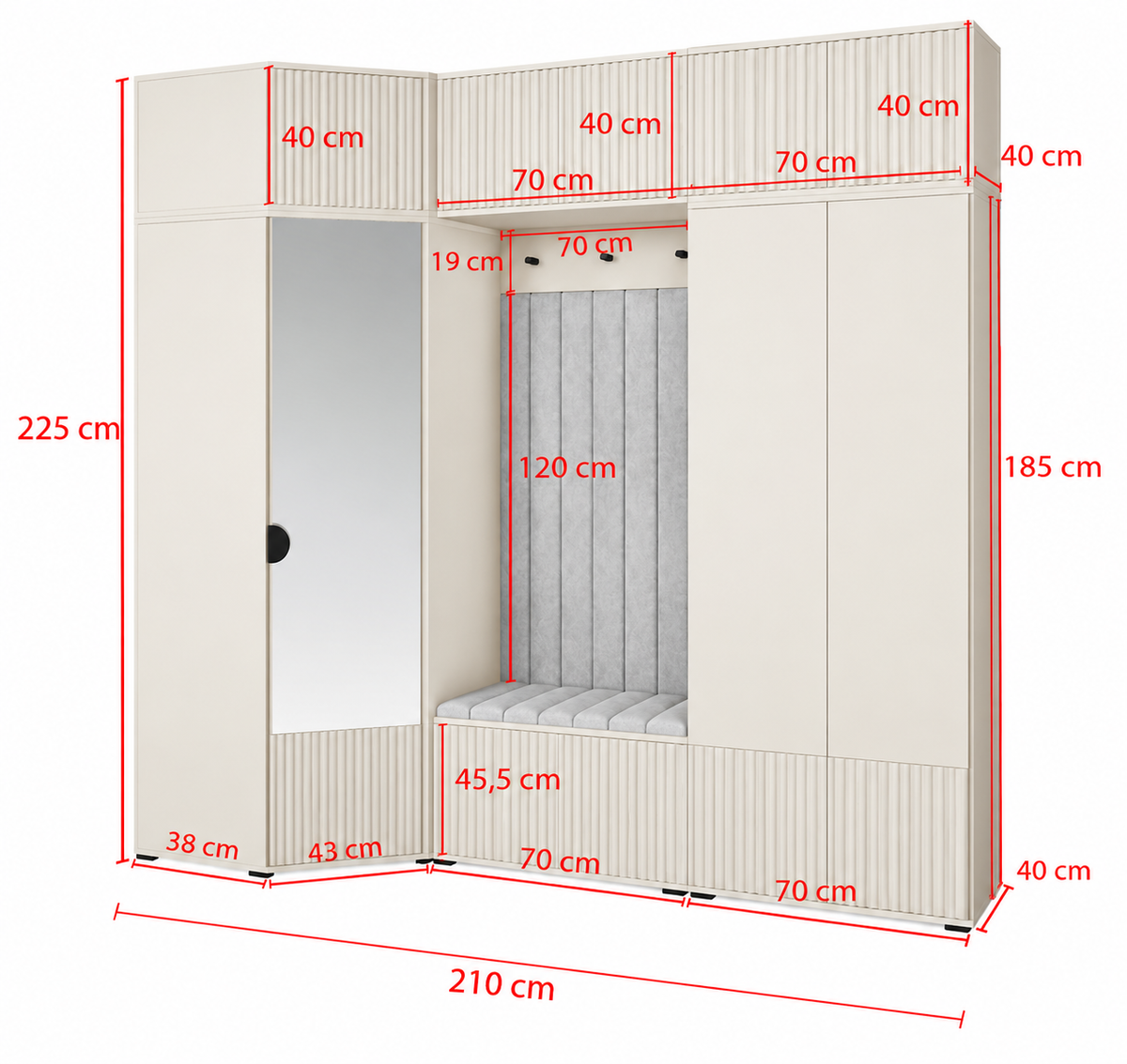Rayo Kleiderschrank-Set 15 – Kaschmir, 210 cm