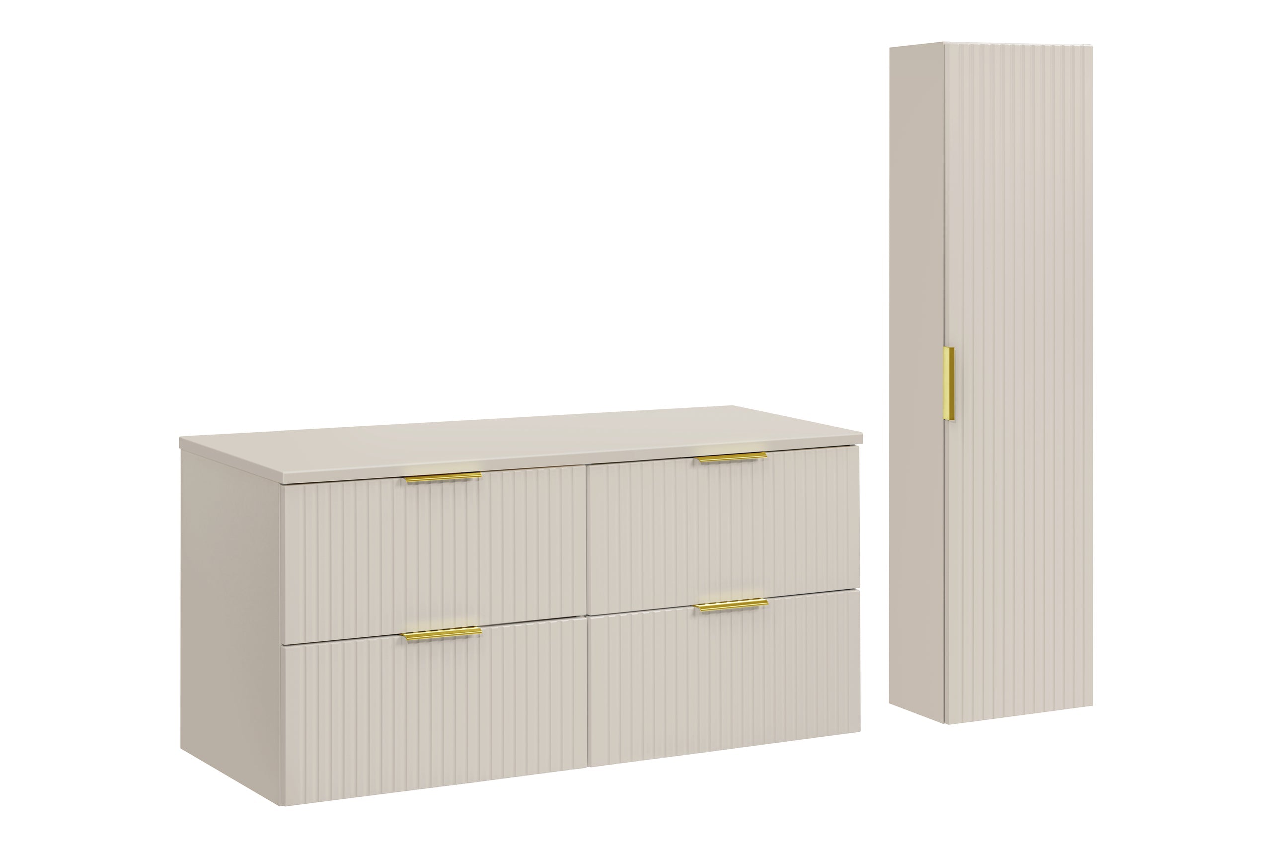 Adel Cashmere Goldgriff Badezimmer mit Hochschrank 120 cm SET-ADC B