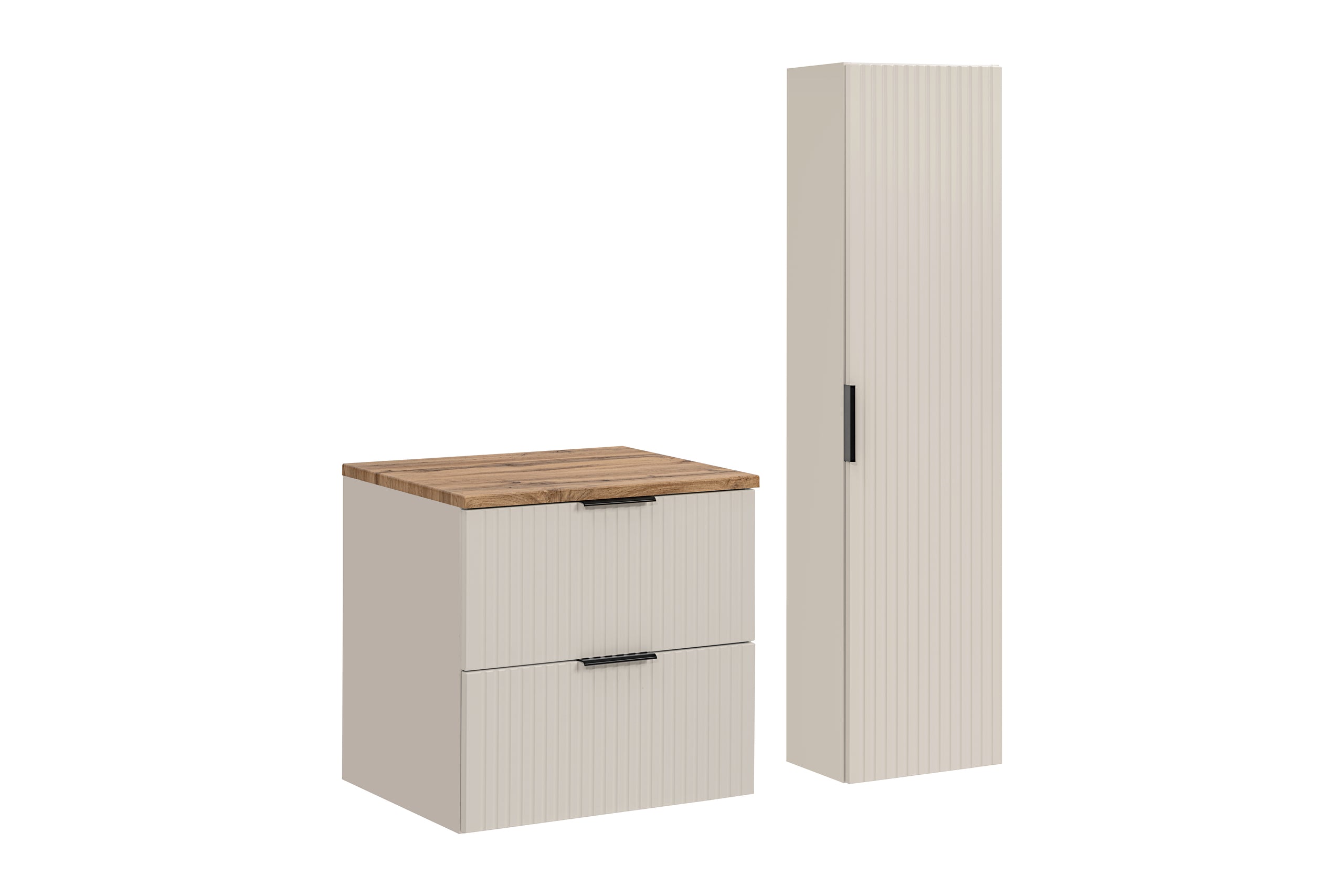 Adel Cashmere Badezimmer Schwarz Griff mit Hochschrank 60 cm SET-ADC B WOTAN