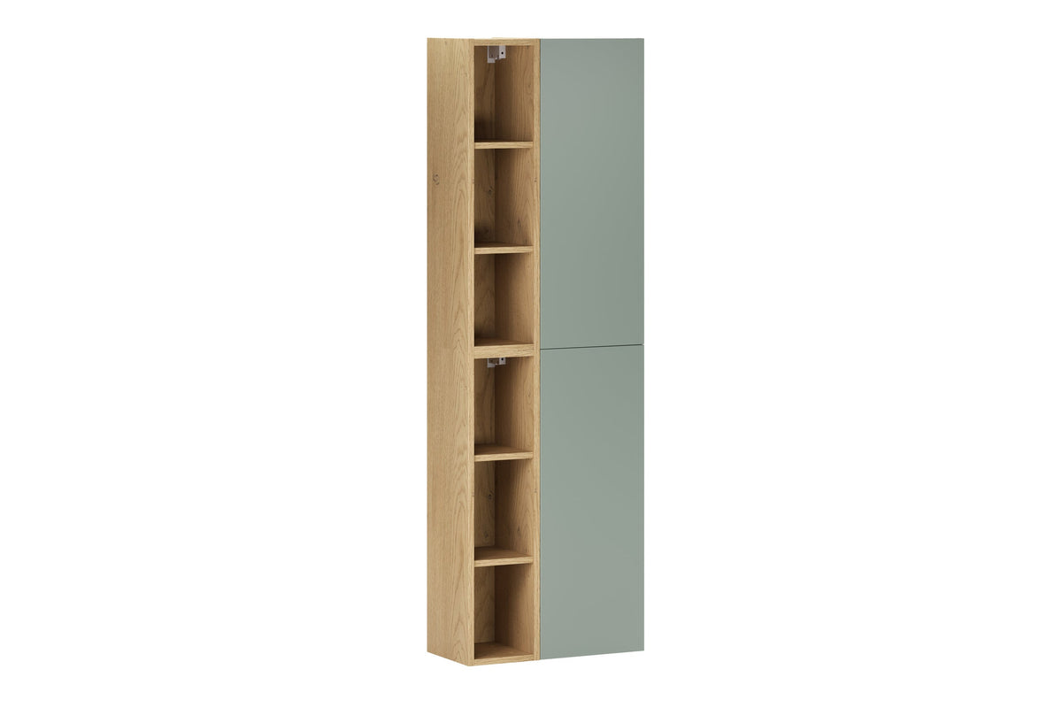 2× Aster Green Hängeschrank 1 Tür + 2× Cremona UN Offenes Regal – Aloes Matt / Eiche, Vertikales Set