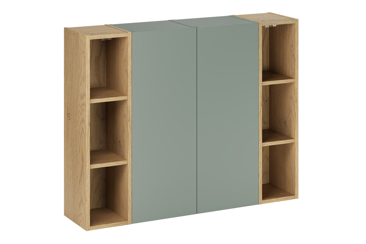 2× Wandschrank Aster 1 Tür + 2× Regal Cremona UN offen – Aloes Matt / Eiche, 100 cm Set