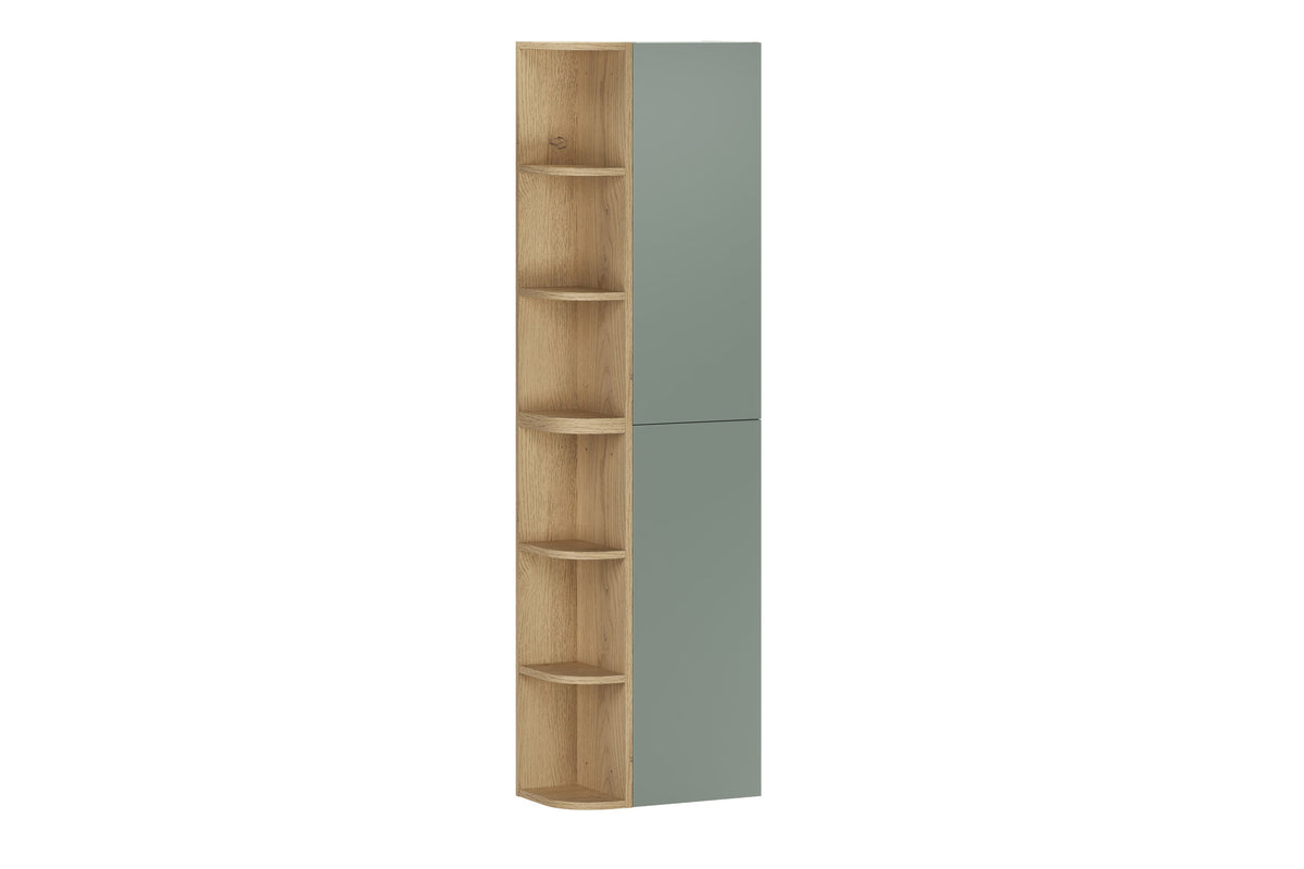 2× Aster Weiß Wandschrank 1 Tür + 2× Cremona UN Eckregal – Aloes Matt / Eiche, Vertikalset