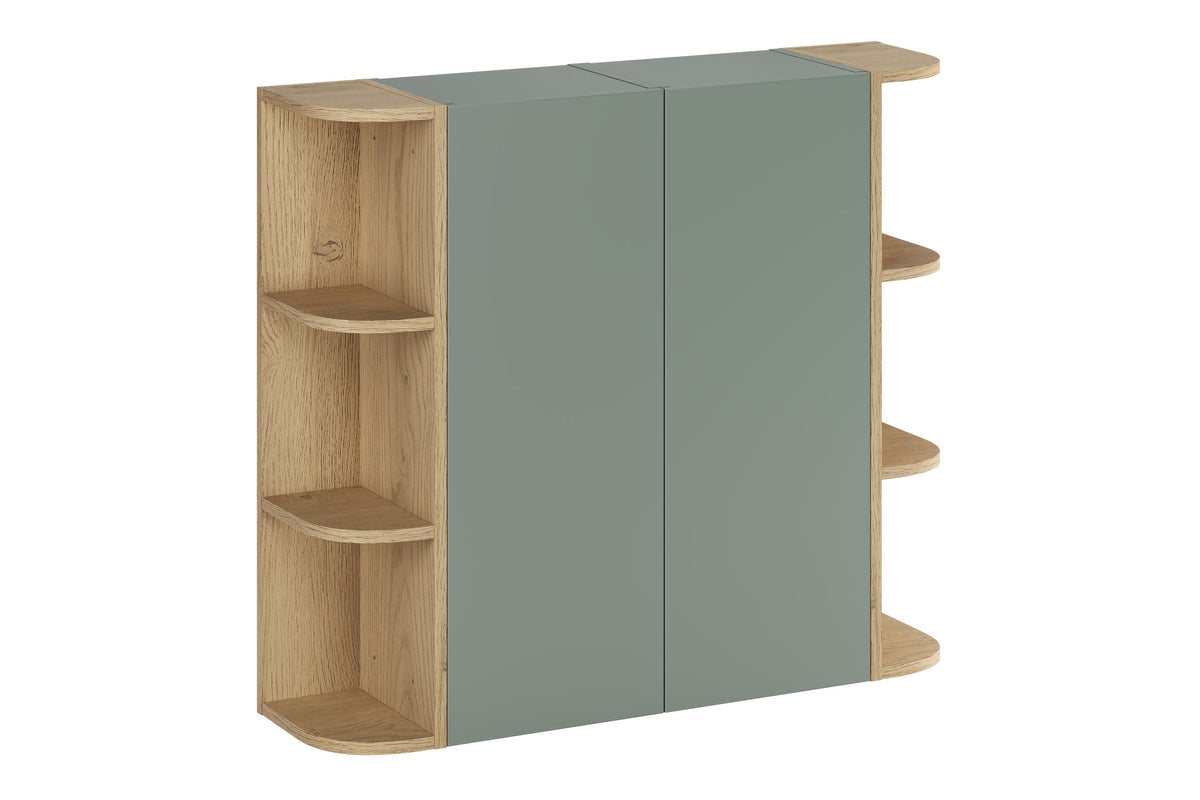2× Aster Green Wandhängeschrank 1 Tür + 2× Cremona UN Eckregal – Aloe Matt / Eiche, 90 cm Set