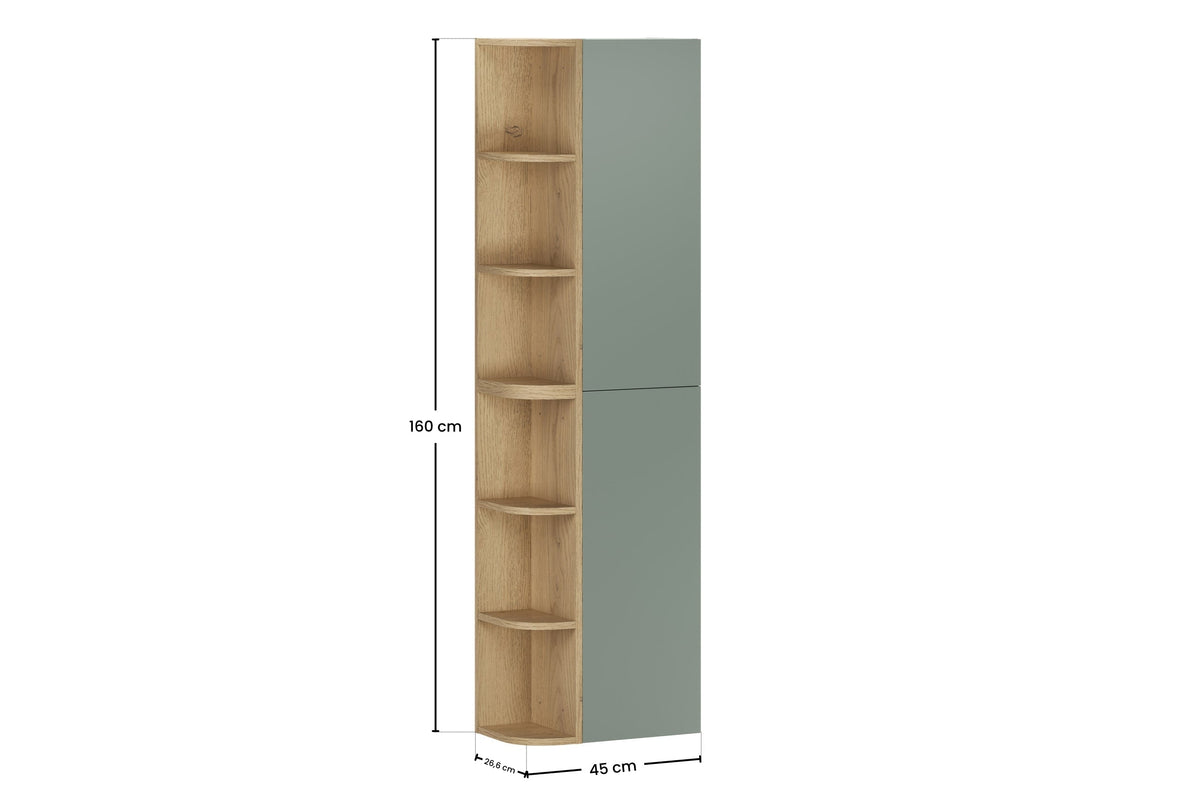 2× Aster White Wall-Hung Cabinet 1 Door + 2× Cremona UN Corner Shelf – Aloes Matt / Oak, Vertical Set