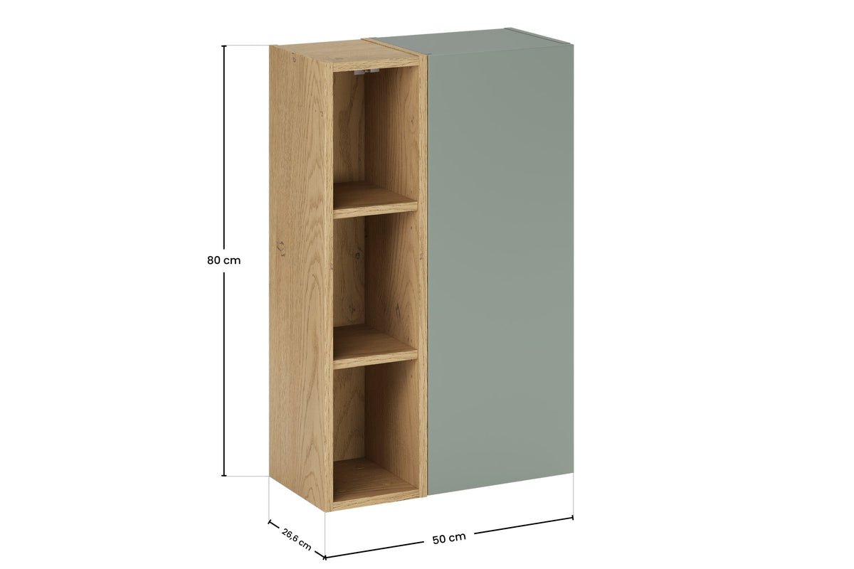 2× Wandschrank Aster 1 Tür + 2× Regal Cremona UN offen – Aloes Matt / Eiche, 100 cm Set