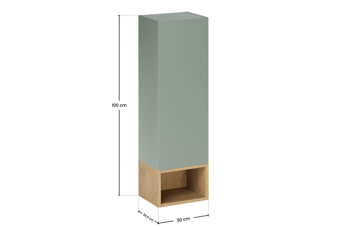 Aster Green Hängeschrank 1 Tür + Cremona UN Offenes Regal – Aloes Matt / Eiche, 30 cm Set