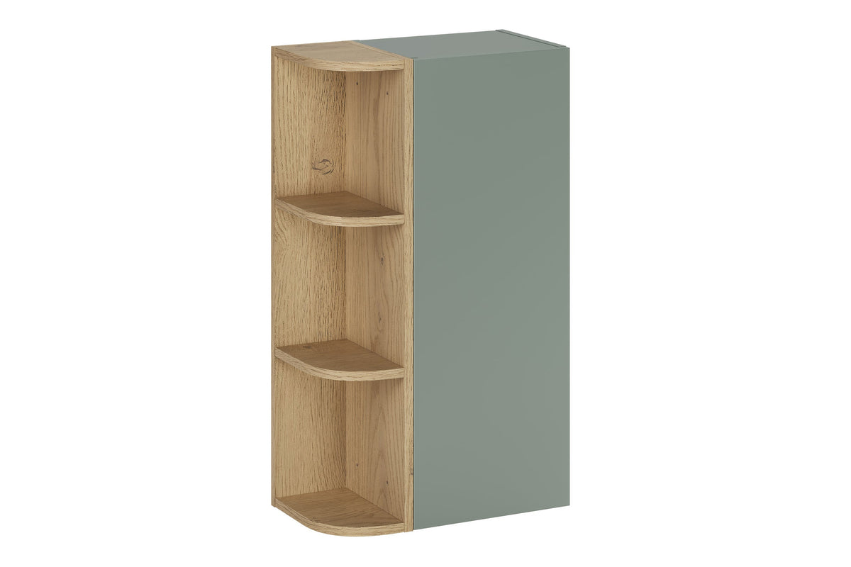 2× Aster Green Wandhängeschrank 1 Tür + 2× Cremona UN Eckregal – Aloe Matt / Eiche, 90 cm Set
