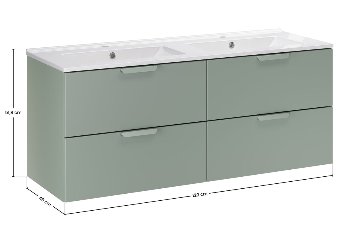 Aster Green Badmöbel-Set – 120 cm, Aloes Matt & Cremona Eiche – Gestalte dein Badezimmer