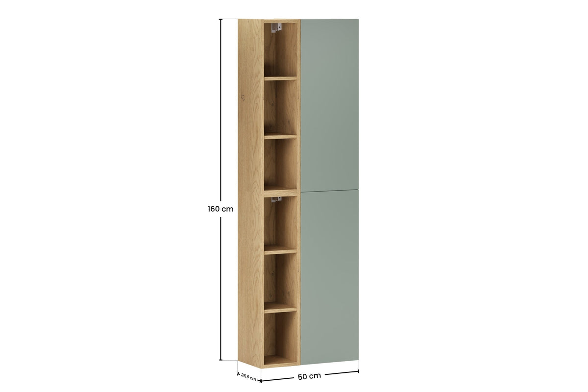 2× Aster Green Hängeschrank 1 Tür + 2× Cremona UN Offenes Regal – Aloes Matt / Eiche, Vertikales Set