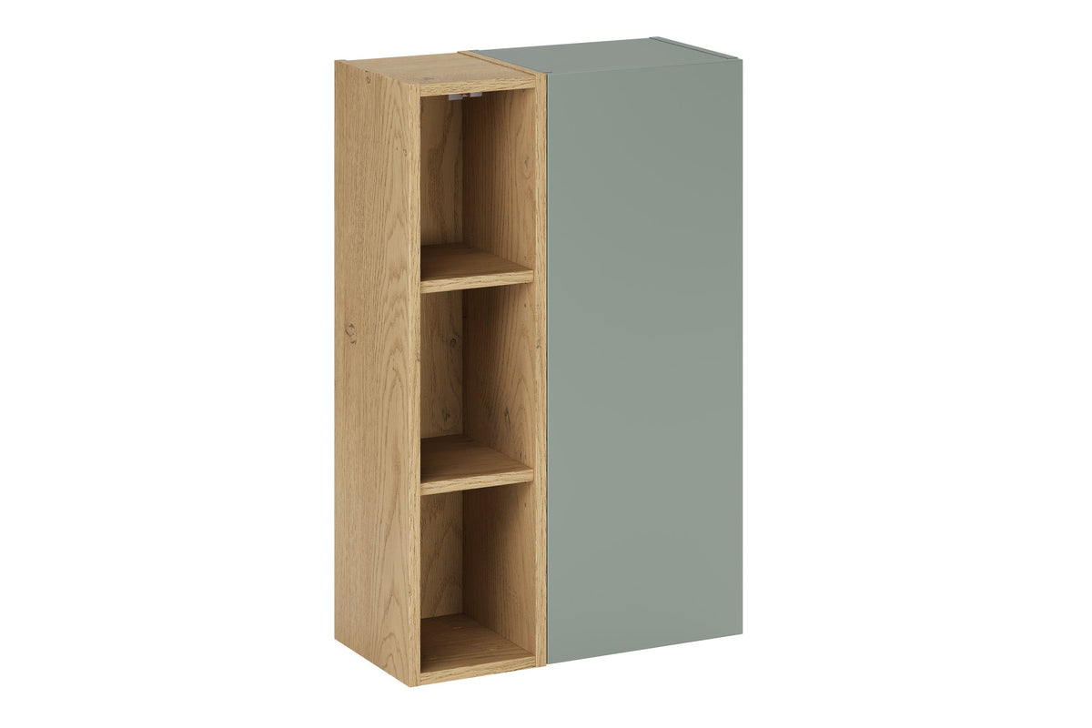Aster Green Wandschrank 1 Tür + Cremona UN Offenes Regal – Aloes Matt / Eiche, 50 cm Set