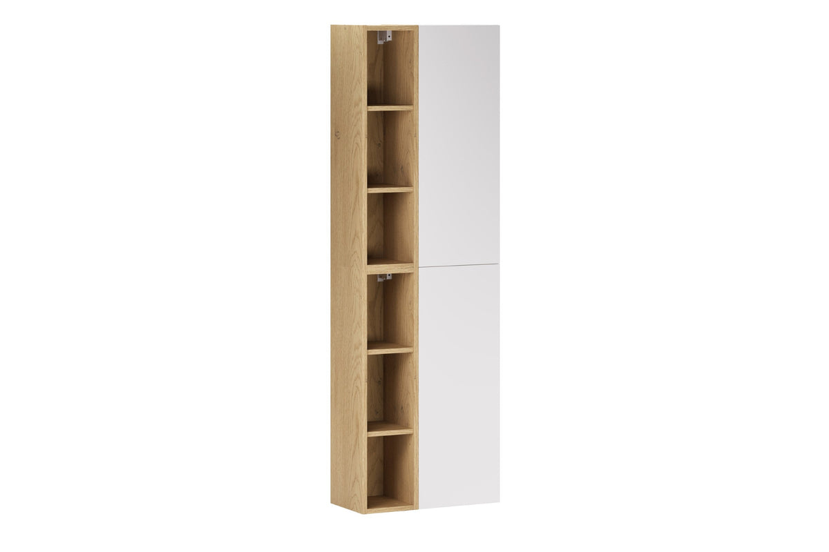 2× Aster Hängeschrank 1 Tür Weiß + 2× Cremona Regal Weiß Matt / Eiche, Vertikal Set
