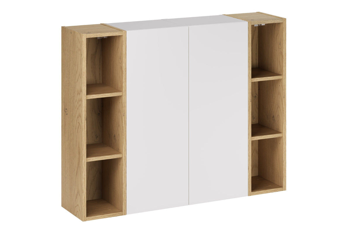 2× Hängeschrank Aster Weiß 1 Tür + 2× Regal Cremona UN Offen – Weiß Matt / Eiche, 100 cm Set