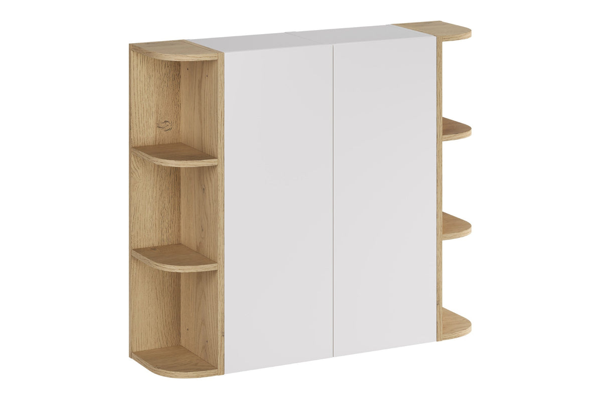 2× Hängeschrank Aster 1 Tür – Weiß + 2× Eckregal Cremona UN – Weiß Matt / Eiche, 90 cm Set