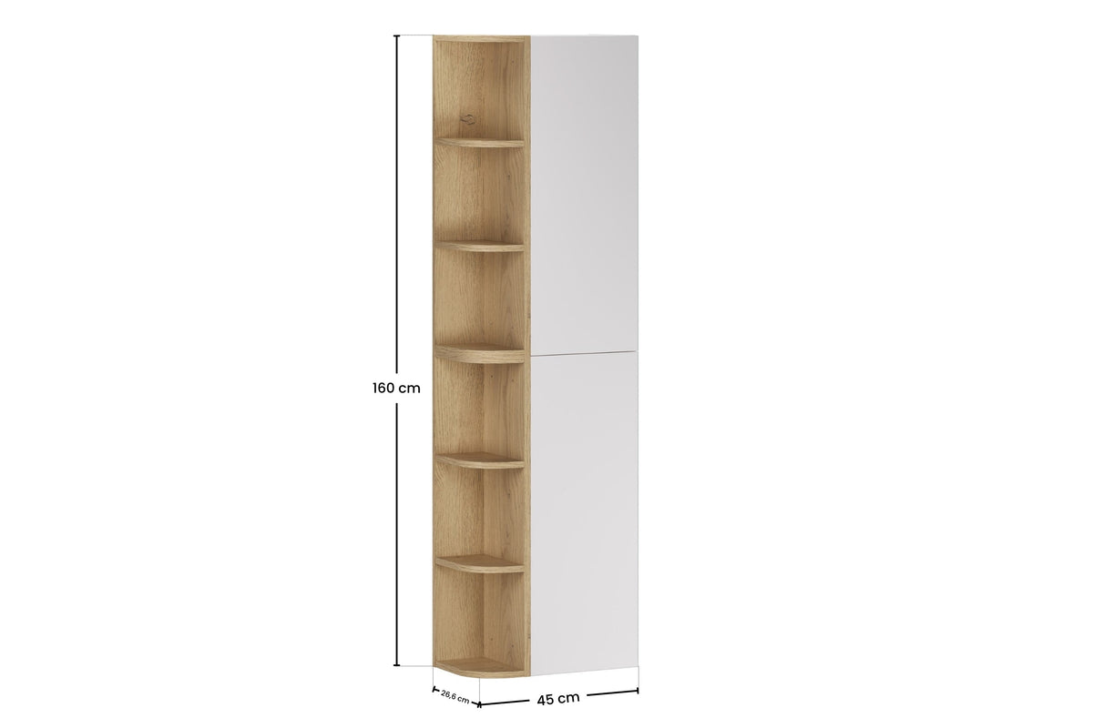 2× Aster Hängeschrank 1 Tür Weiß + 2× Cremona UN Eckregal – Weiß Matt / Eiche, Vertikales Set