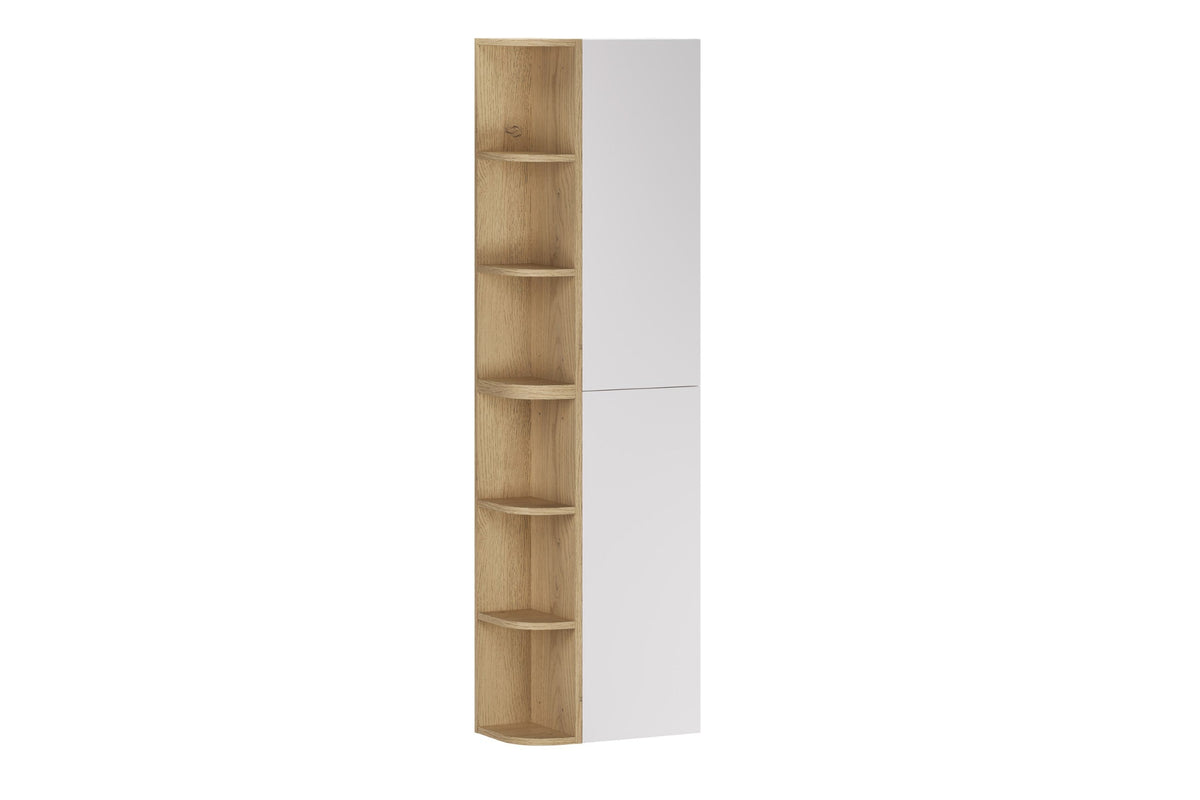 2× Aster Hängeschrank 1 Tür Weiß + 2× Cremona UN Eckregal – Weiß Matt / Eiche, Vertikales Set