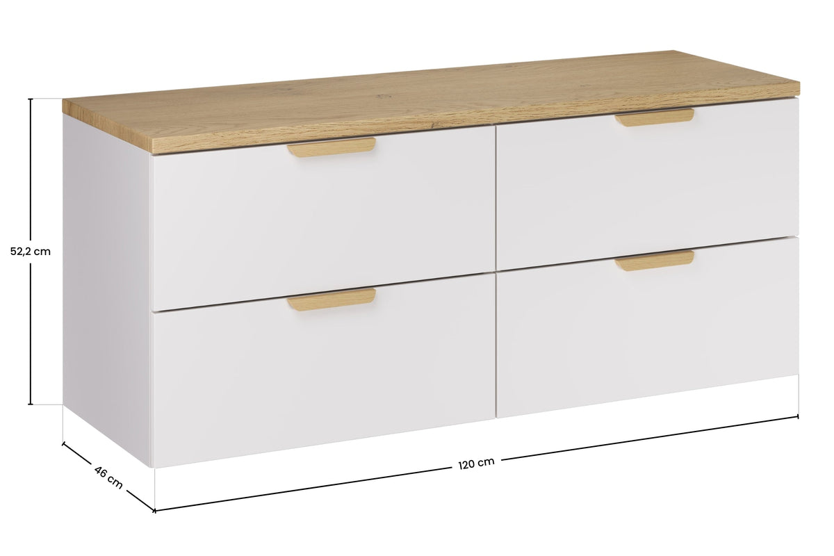 Aster Weißer Badmöbel-Waschtisch-Set – 120 cm, Weiß Matt & Cremona Eiche – Gestalten Sie Ihr Bad