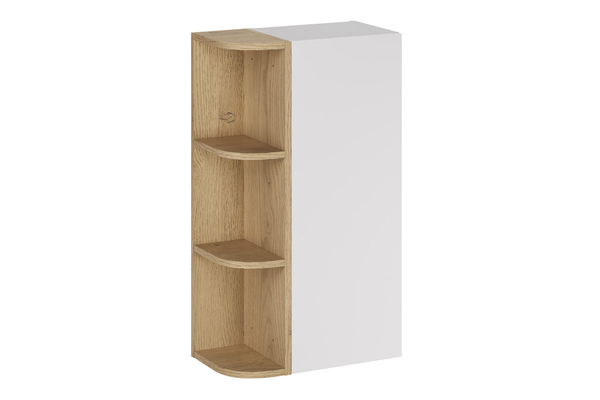 Aster Hängeschrank 1 Tür + Cremona UN Eckregal – Weiß Matt / Eiche, 45 cm Set