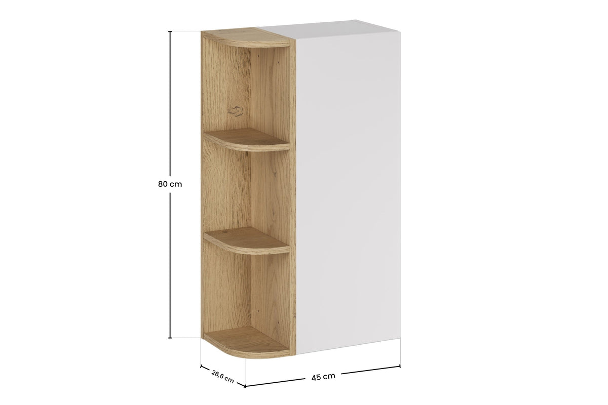 2× Hängeschrank Aster 1 Tür – Weiß + 2× Eckregal Cremona UN – Weiß Matt / Eiche, 90 cm Set
