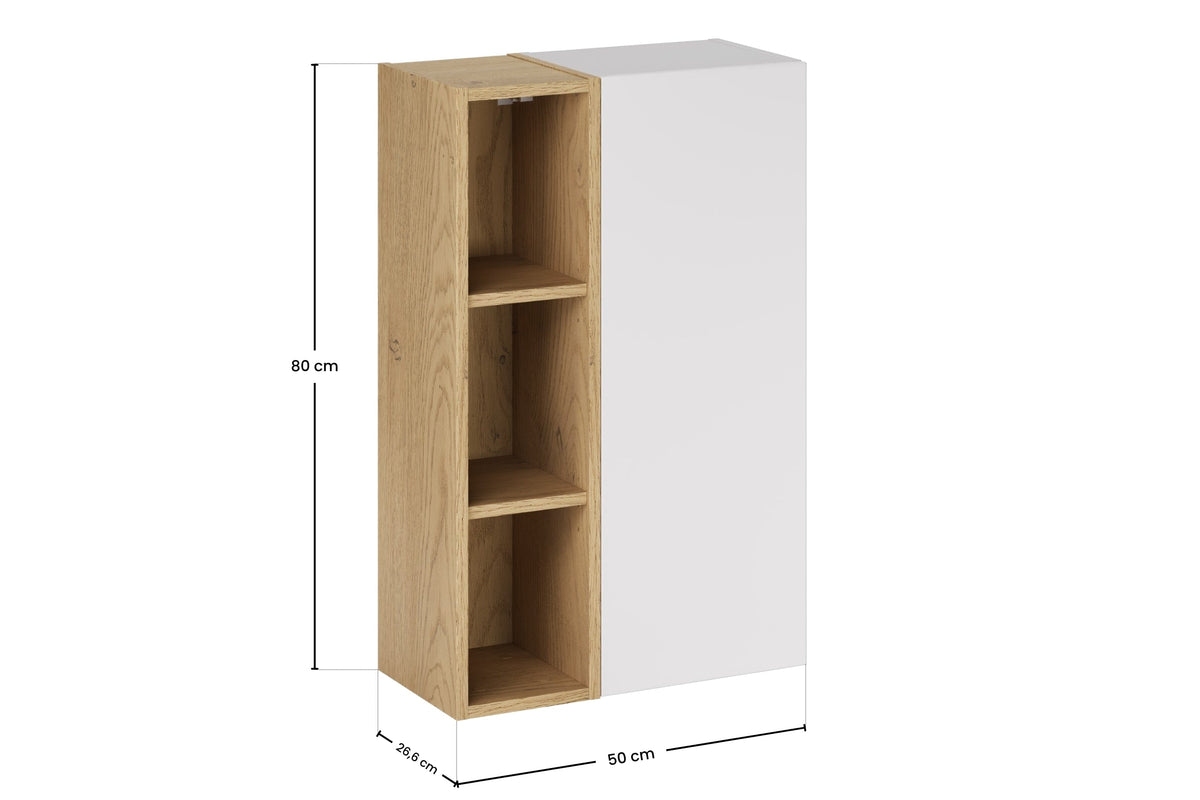 Aster Hängeschrank 1 Tür + Cremona UN Offenes Regal – Weiß Matt / Eiche, 50 cm Set