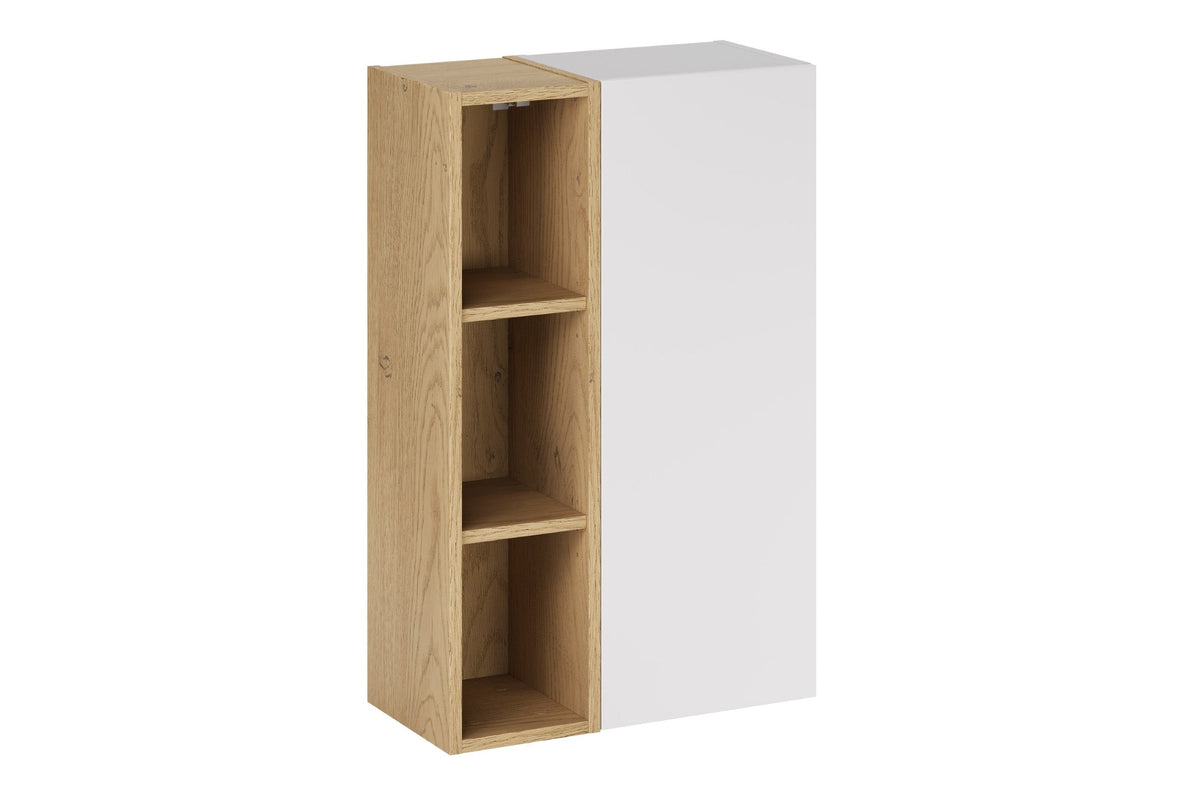 Aster Hängeschrank 1 Tür + Cremona UN Offenes Regal – Weiß Matt / Eiche, 50 cm Set