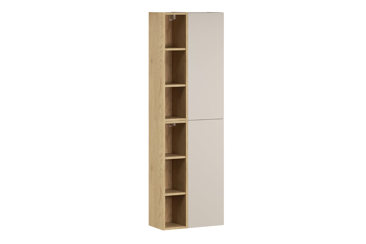 2× Dalia Cashmere Wall-Hung Cabinet 1 Door + 2× Cremona UN Open Shelf – Cashmere / Oak, Vertical Set