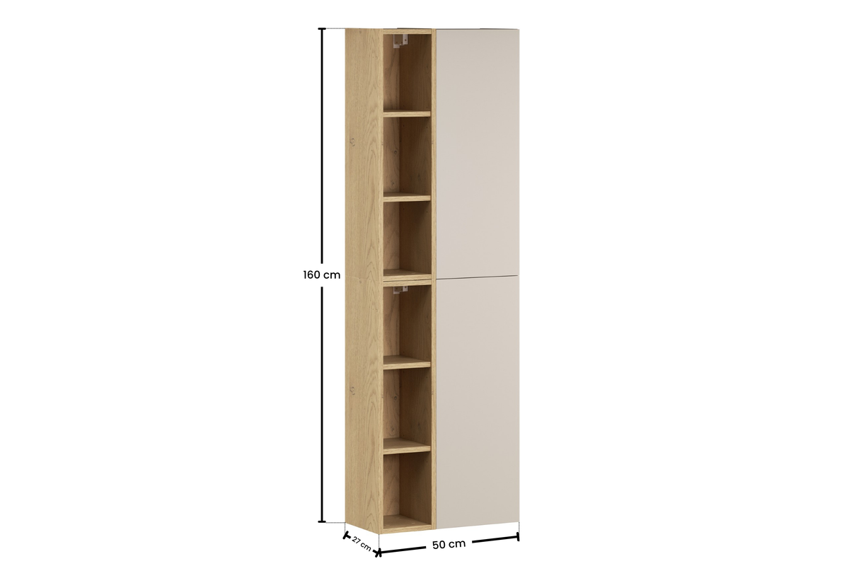 2× Dalia Cashmere Wall-Hung Cabinet 1 Door + 2× Cremona UN Open Shelf – Cashmere / Oak, Vertical Set