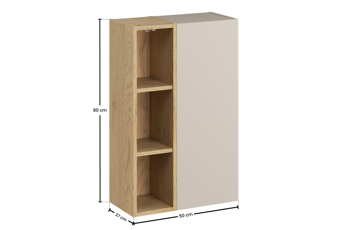 Dalia Hängeschrank 1 Tür + Cremona UN Offenes Regal – Kaschmir / Eiche, 50 cm Set