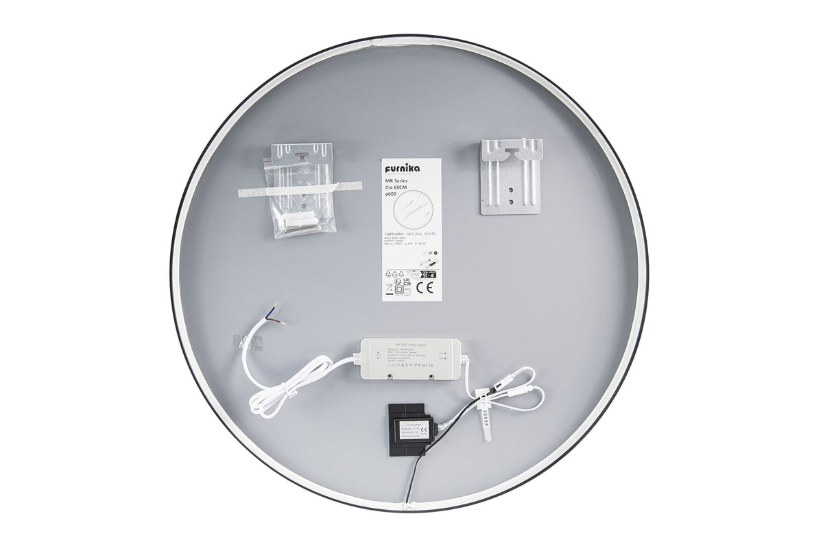 Sirius LU LED 80 – Round LED Bathroom Mirror with Black Frame, 80 cm