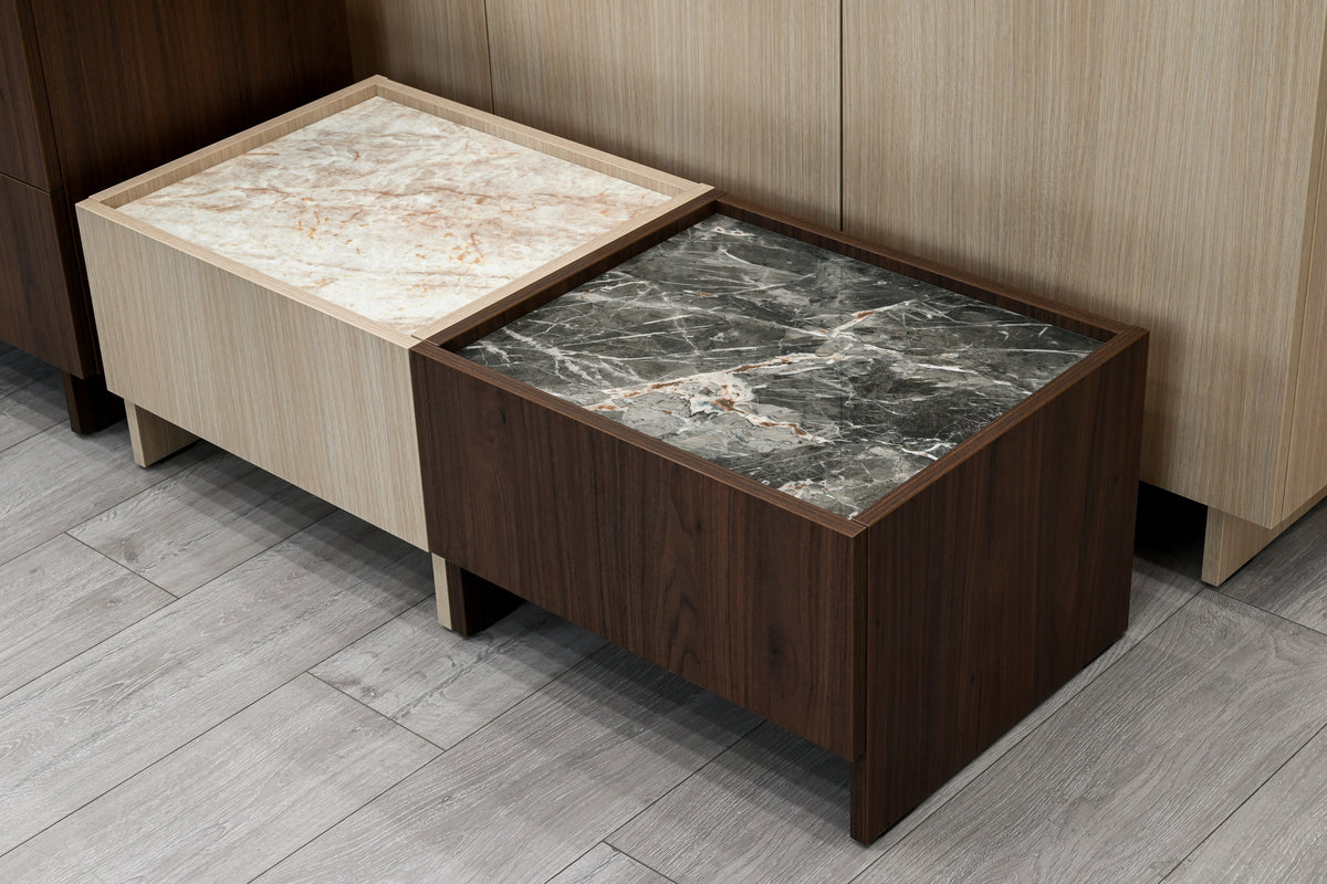 SOBA Bedside Table – Orzech Villa & Green Stone Effect, 50 cm