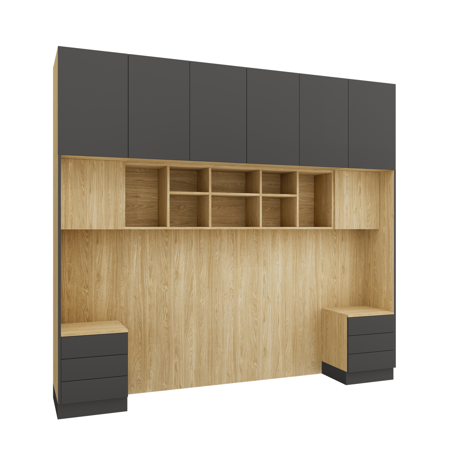 SLEEP VARIA Individuelles Schlafzimmer-Einbausystem mit Nachttischen – Geölte Eiche / Graphit