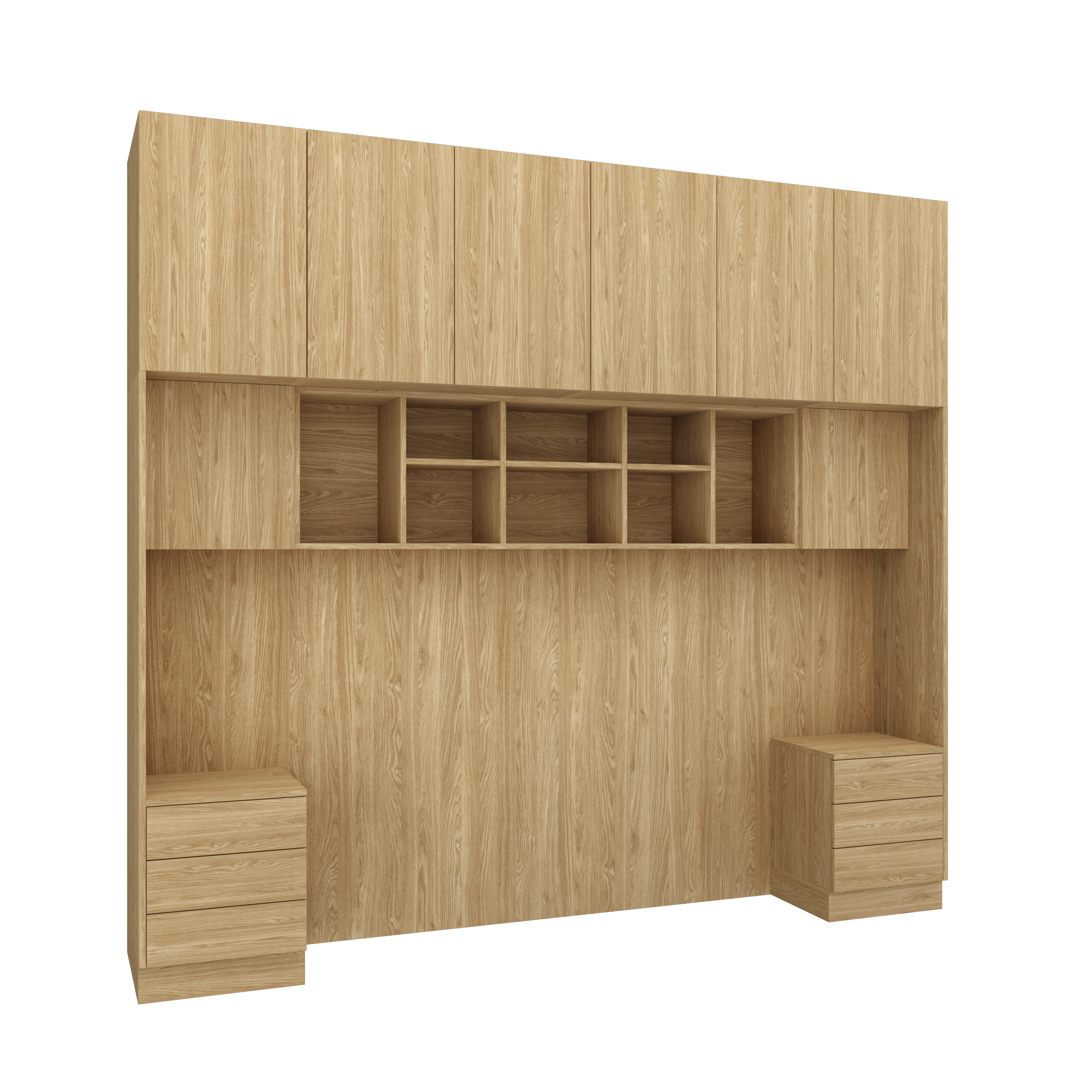 SLEEP VARIA Customizable Bedroom Build-in System with Nightstands – Oiled Oak / Oiled Oak