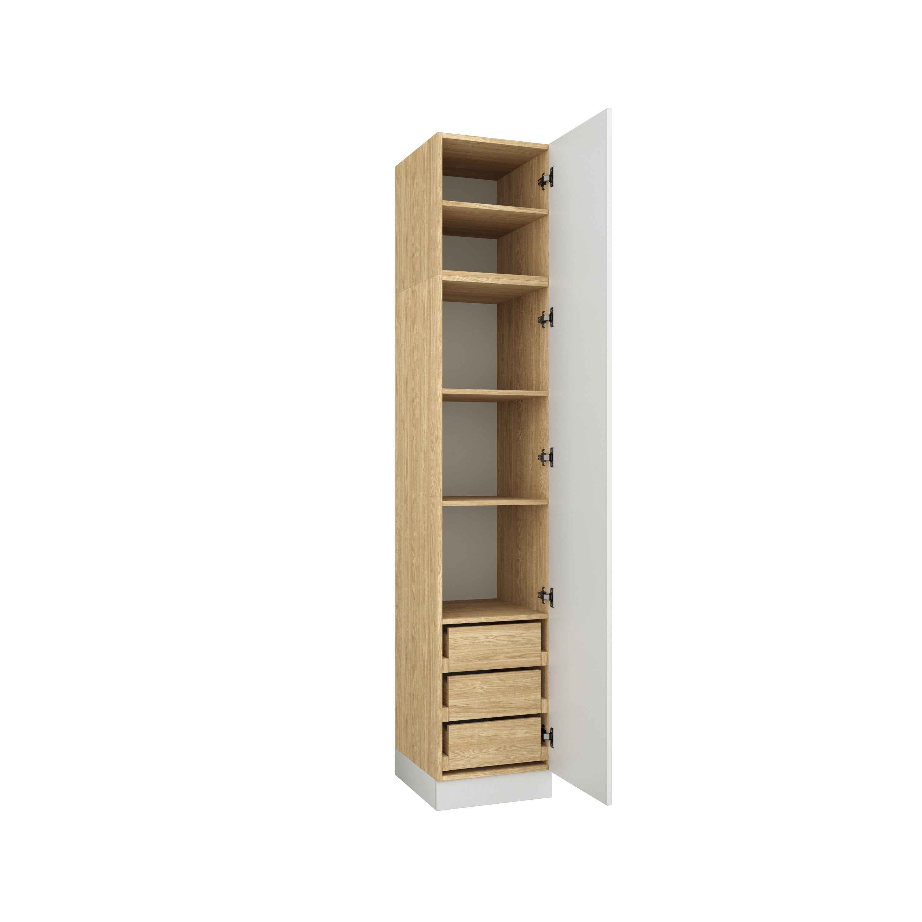 SLEEP VARIA 1-türiger Kleiderschrank mit Schubladen und Einlegeböden 45 cm - Eiche geölt/Weiß matt
