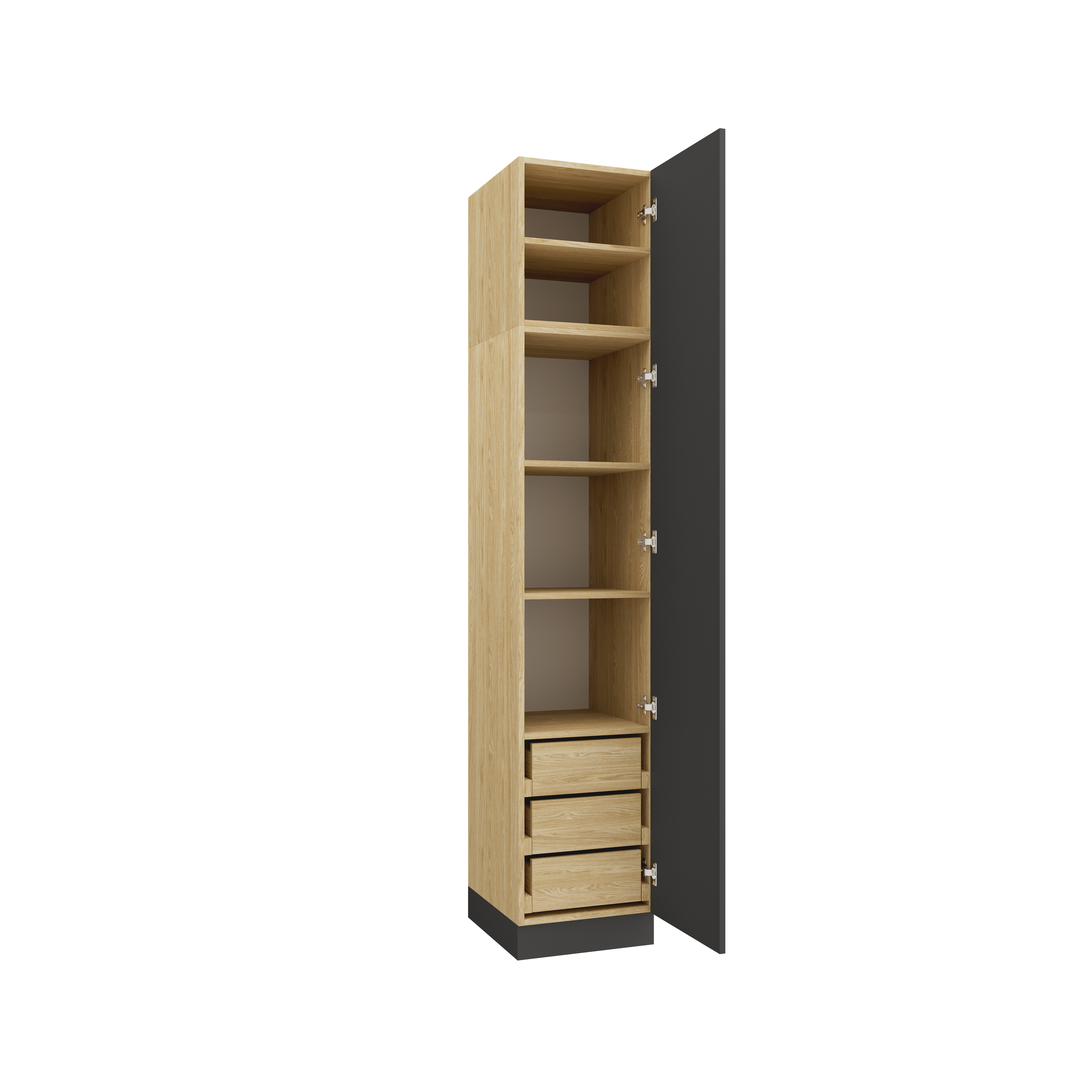 SLEEP VARIA 1-türiger Kleiderschrank mit Schubladen und Einlegeböden 45 cm - Eiche geölt/Graphit