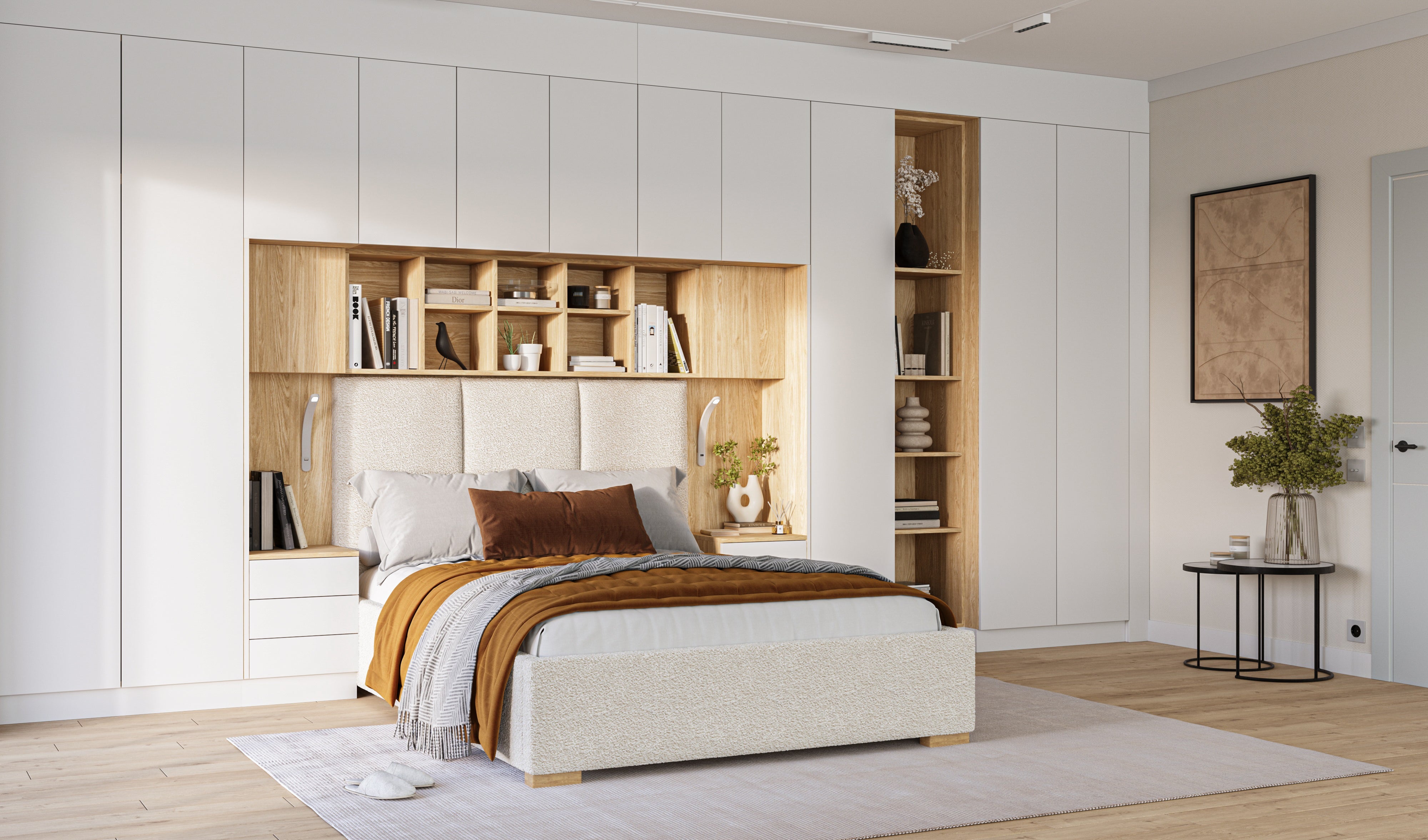 SLEEP VARIA Customizable Bedroom Build-in System with Nightstands – Oiled Oak / White Matt