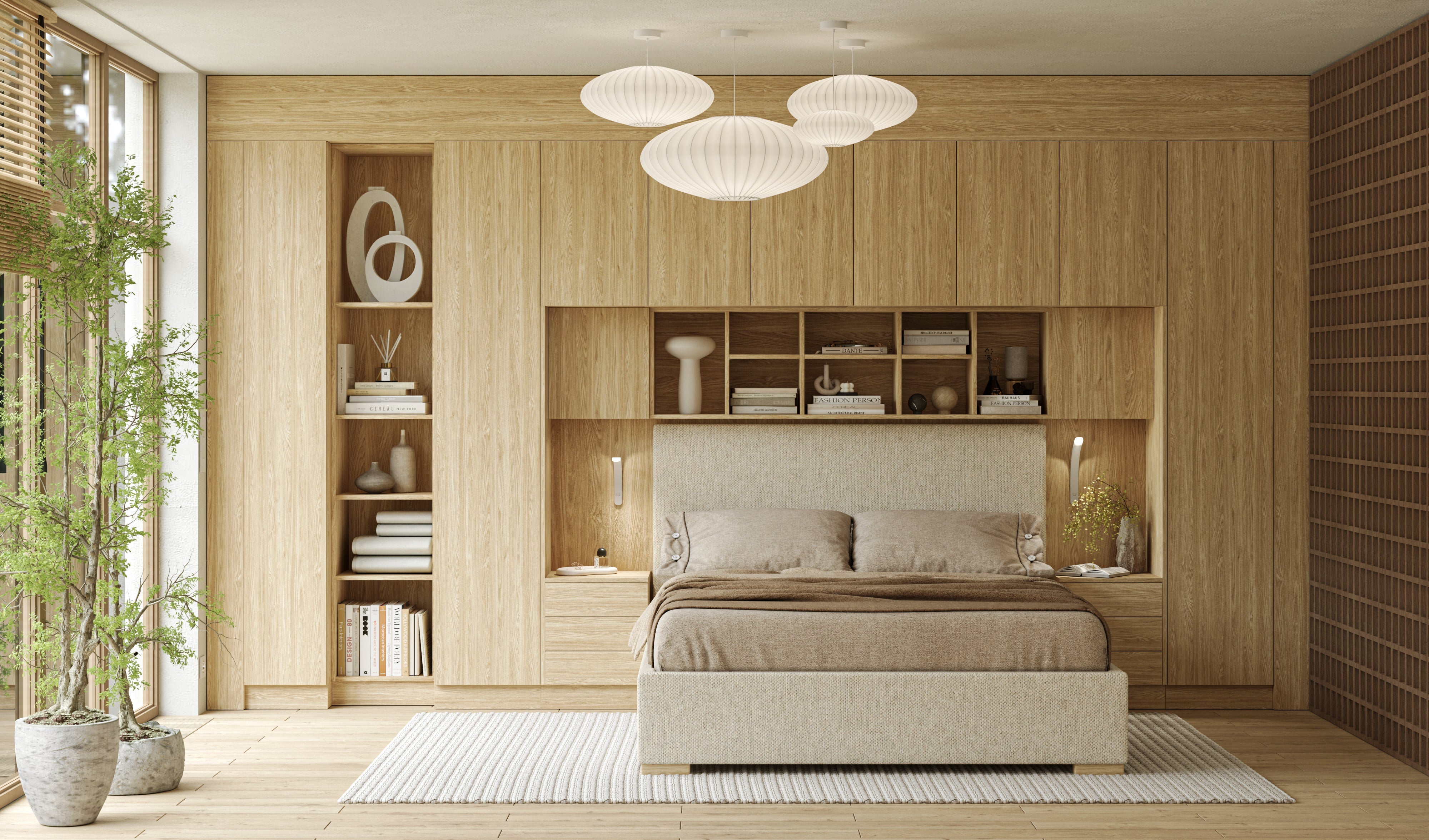 SLEEP VARIA Individuell gestaltbares Schlafzimmer-Einbausystem mit Nachttischen – Geölte Eiche / Geölte Eiche