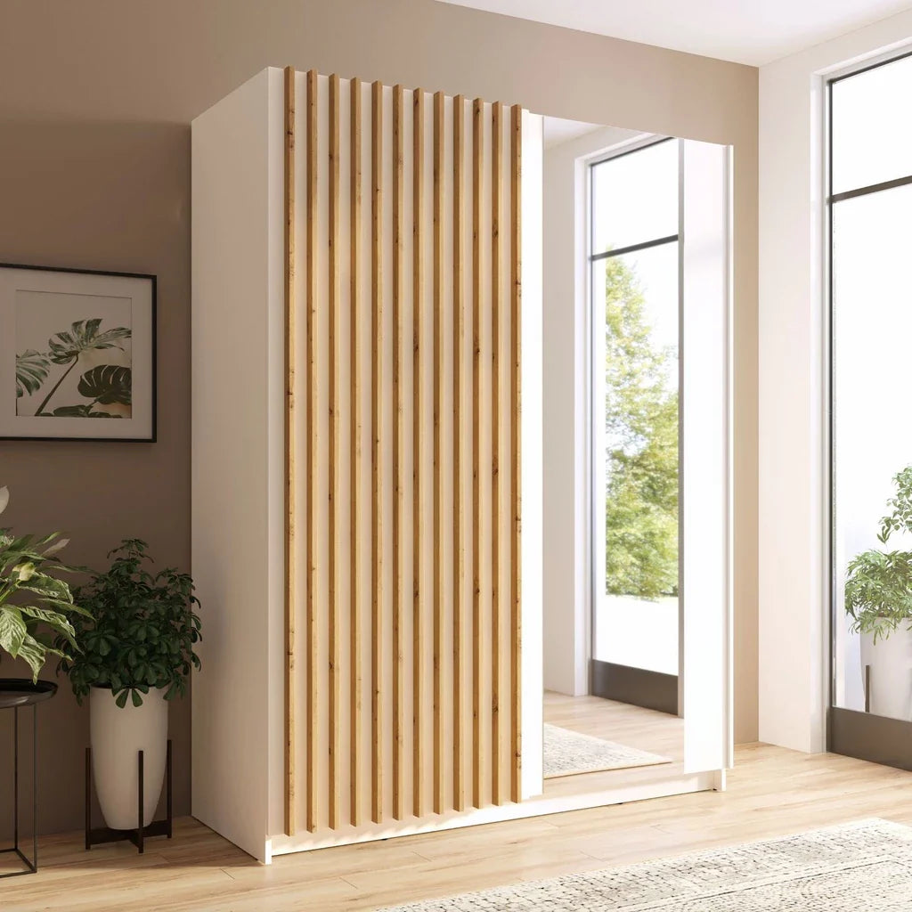 MO Dalia White Wardrobe with Mirror – 150.5 cm