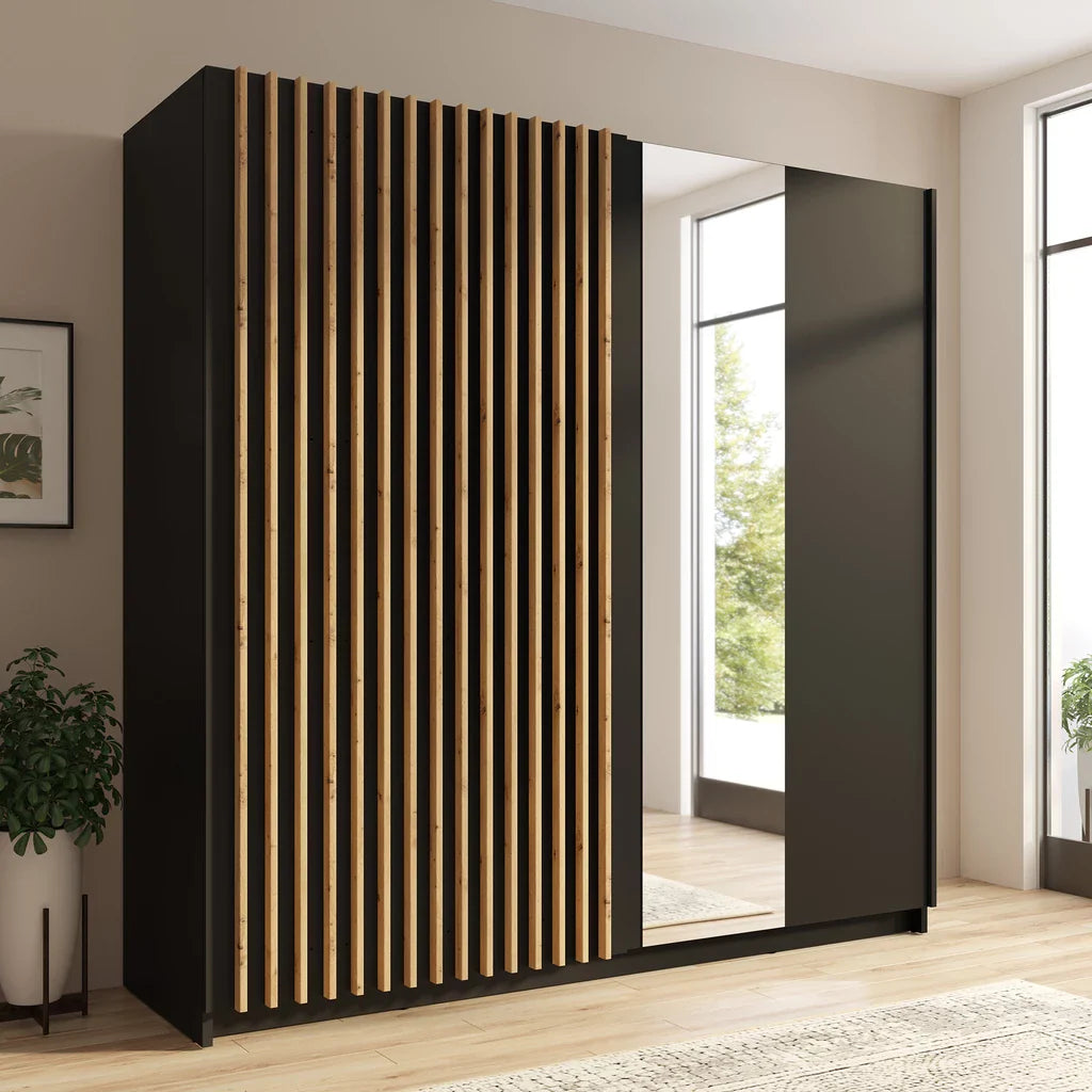 MO Dalia Black Wardrobe with Mirror – 200 cm