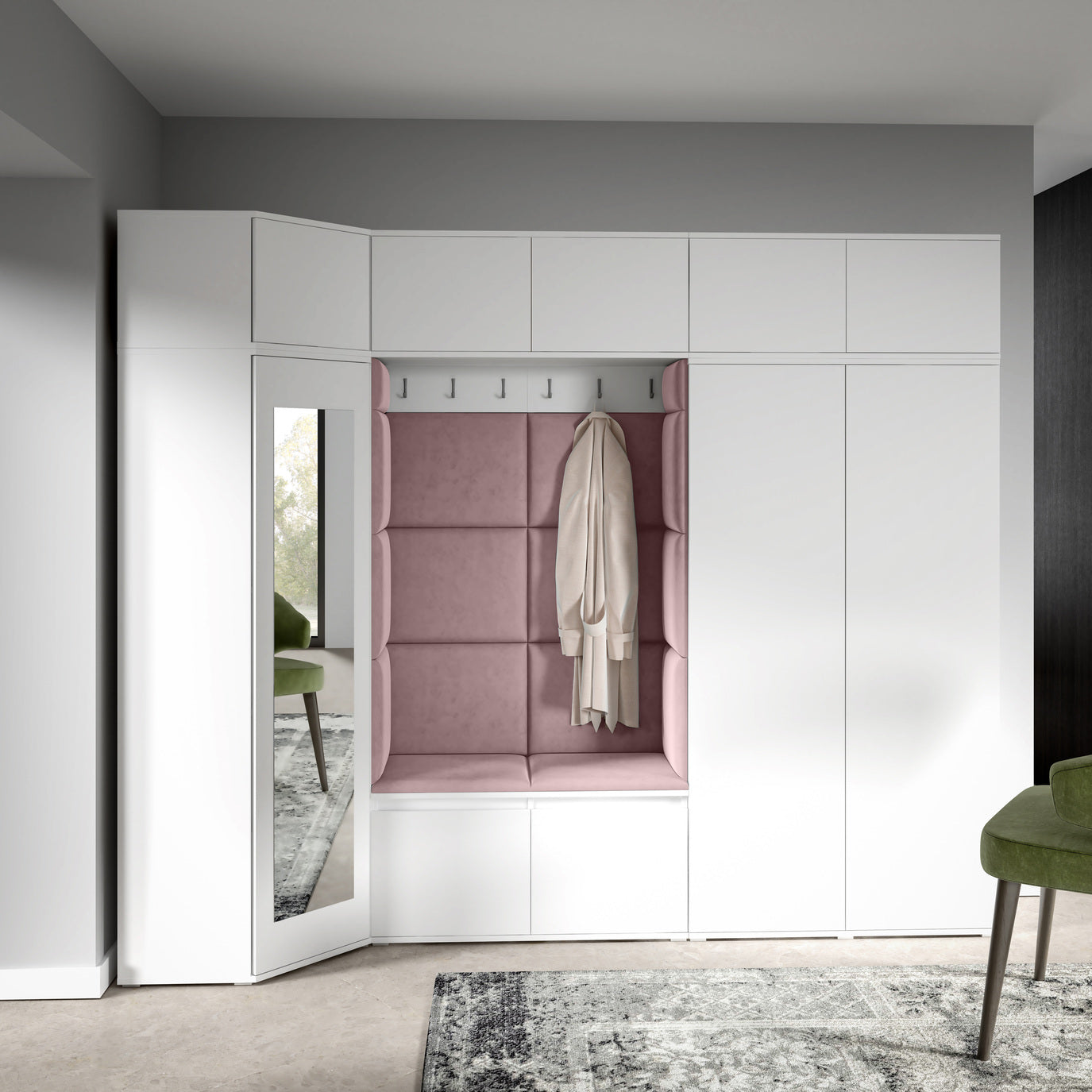 PK Emi 39 Flurgarderobe weiß - Polsterpaneele in verschiedenen Farben