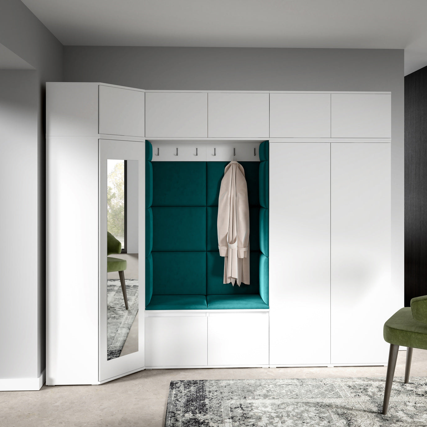 PK Emi 39 Flurgarderobe weiß - Polsterpaneele in verschiedenen Farben