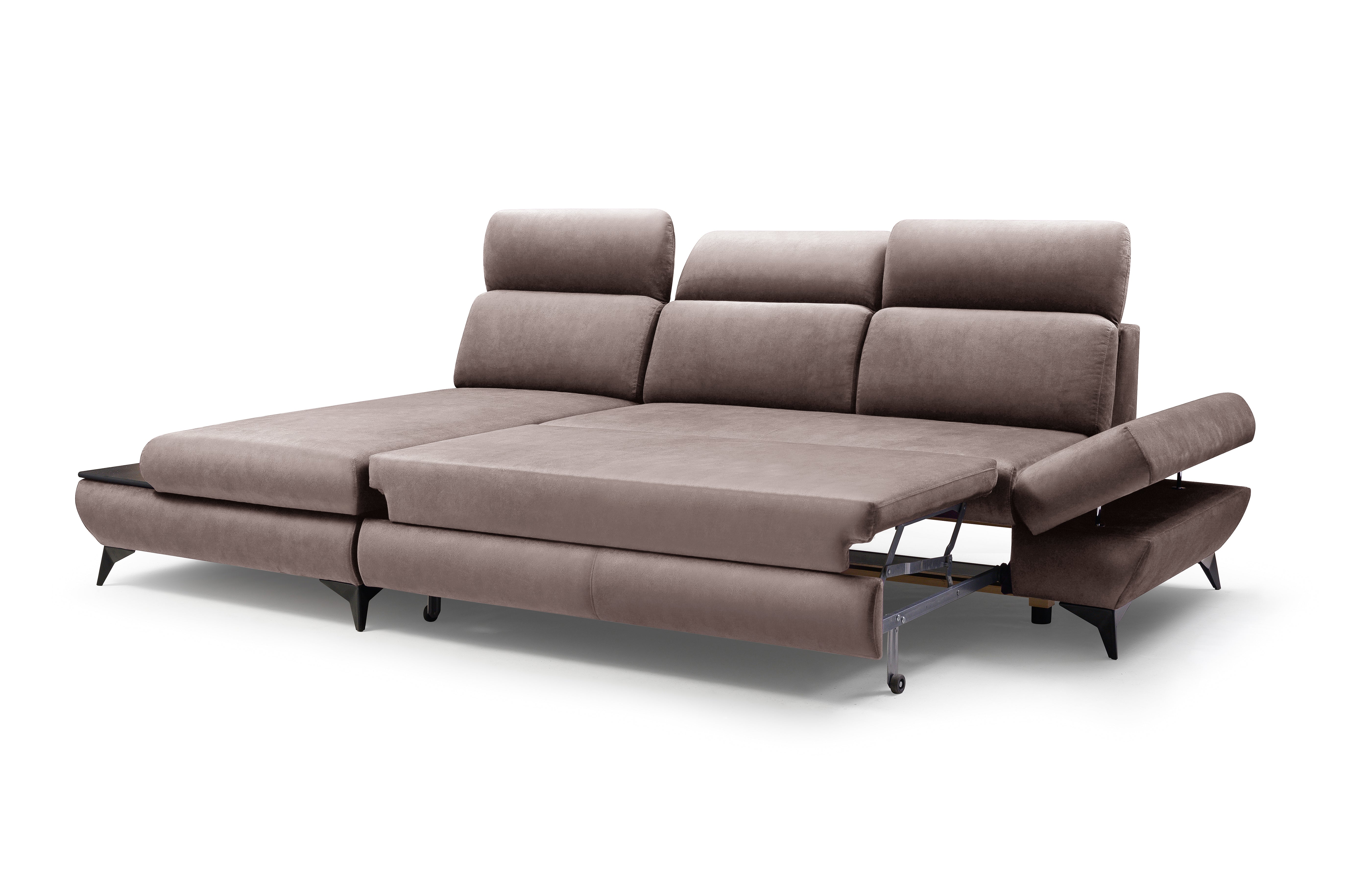 Lask TITAN Corner Sofa with Wooden Shelf & Adjustable Headrests – 280 x 166 cm – Left or Right Configuration