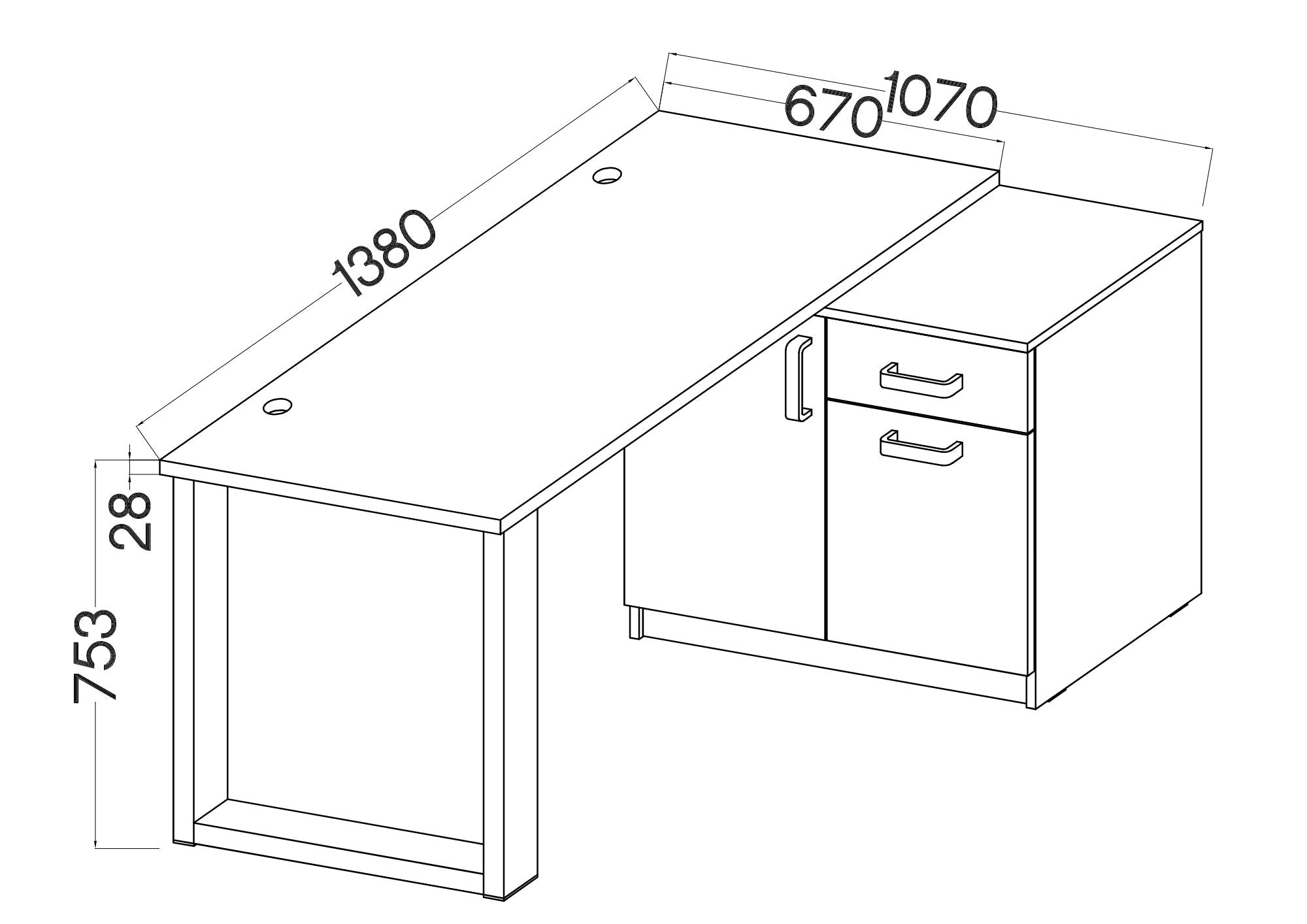 LE Malta 130 Desk + Cabinet in Light Grey