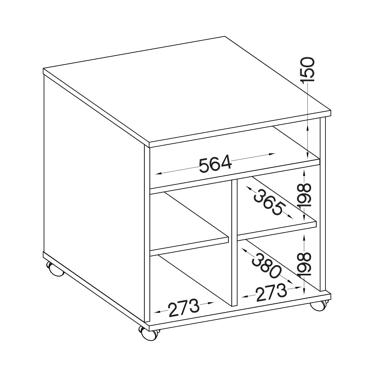 LE Malta 230 1F Niedriger Rollcontainer in Hellgrau